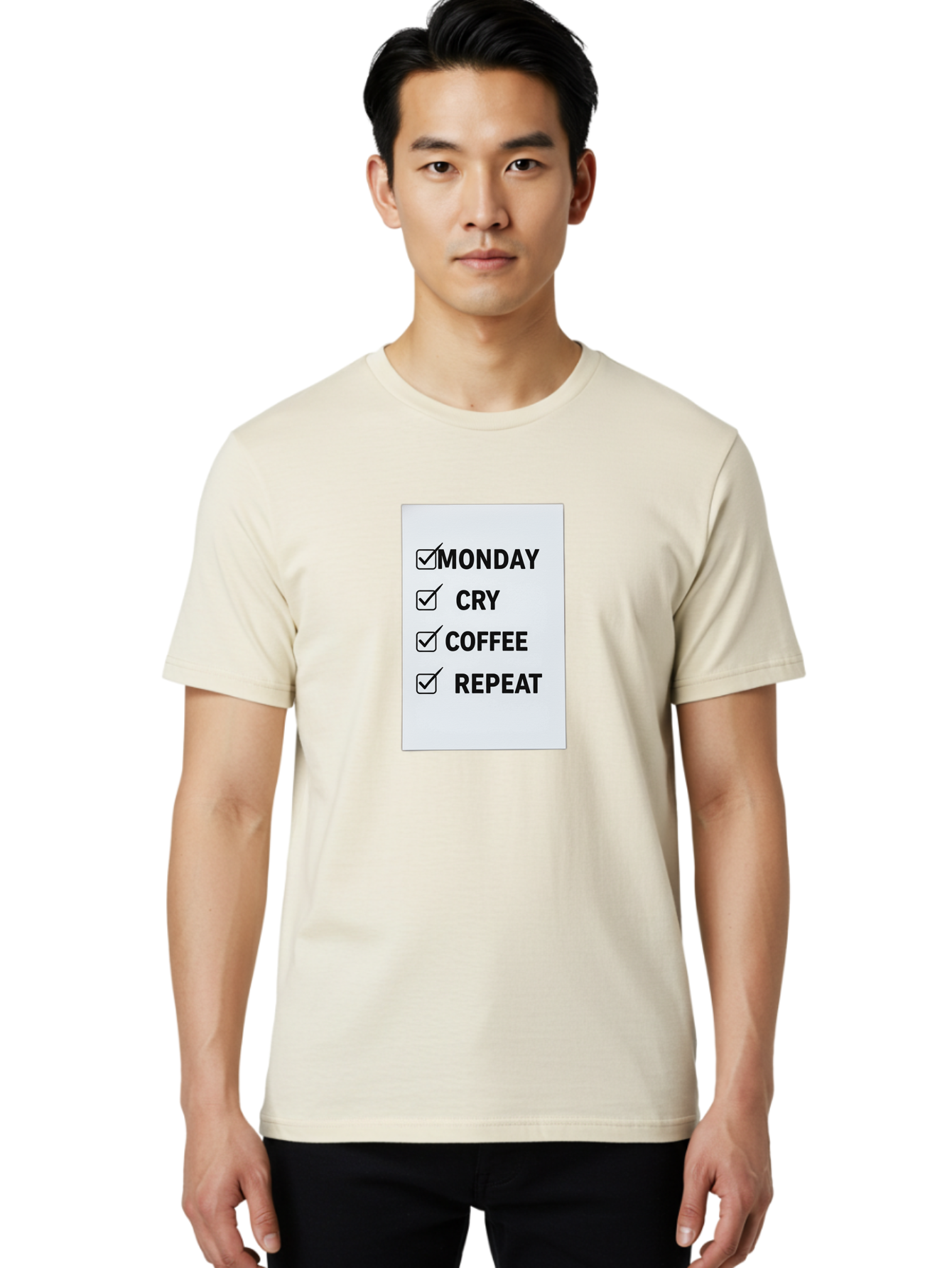Monday-Cry-Coffee-Repeat-1 Men'S Graphic Tee, 100% Cotton, Comfortable Casual Summer Wear, Machine Washable, Monday Motivation, Funny To-Do List, Coffee Humor, Monday Blues, Office Humor, Work Life Balance, Morning Routine, Coffee Break Bae514 16