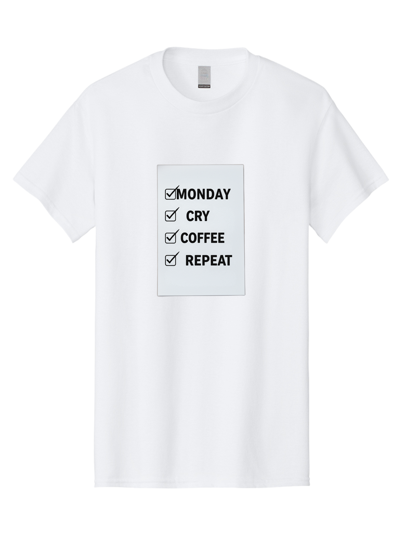 Monday-Cry-Coffee-Repeat-1 Men'S Graphic Tee, 100% Cotton, Comfortable Casual Summer Wear, Machine Washable, Monday Motivation, Funny To-Do List, Coffee Humor, Monday Blues, Office Humor, Work Life Balance, Morning Routine, Coffee Break Bae514 9
