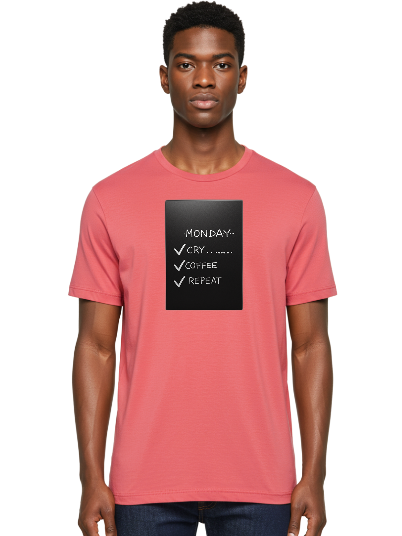 Monday-Cry-Coffee-Repeat-2 Men'S Graphic Tee, 100% Cotton, Comfortable Casual Summer Wear, Machine Washable, Humorous Quote, Monday Motivation, Funny Memes, Coffee Lover, Monday Blues, Motivational Quotes, Relatable Humor Bae515 19
