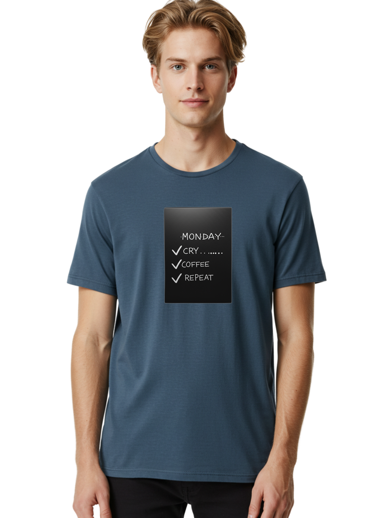 Monday-Cry-Coffee-Repeat-2 Men'S Graphic Tee, 100% Cotton, Comfortable Casual Summer Wear, Machine Washable, Humorous Quote, Monday Motivation, Funny Memes, Coffee Lover, Monday Blues, Motivational Quotes, Relatable Humor Bae515 20
