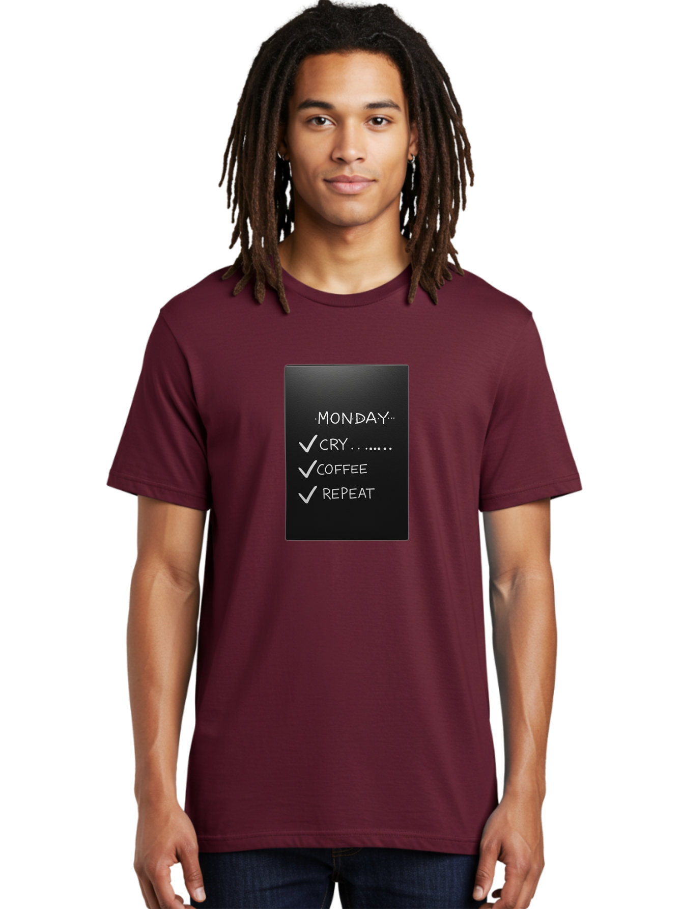 Monday-Cry-Coffee-Repeat-2 Men'S Graphic Tee, 100% Cotton, Comfortable Casual Summer Wear, Machine Washable, Humorous Quote, Monday Motivation, Funny Memes, Coffee Lover, Monday Blues, Motivational Quotes, Relatable Humor Bae515 17