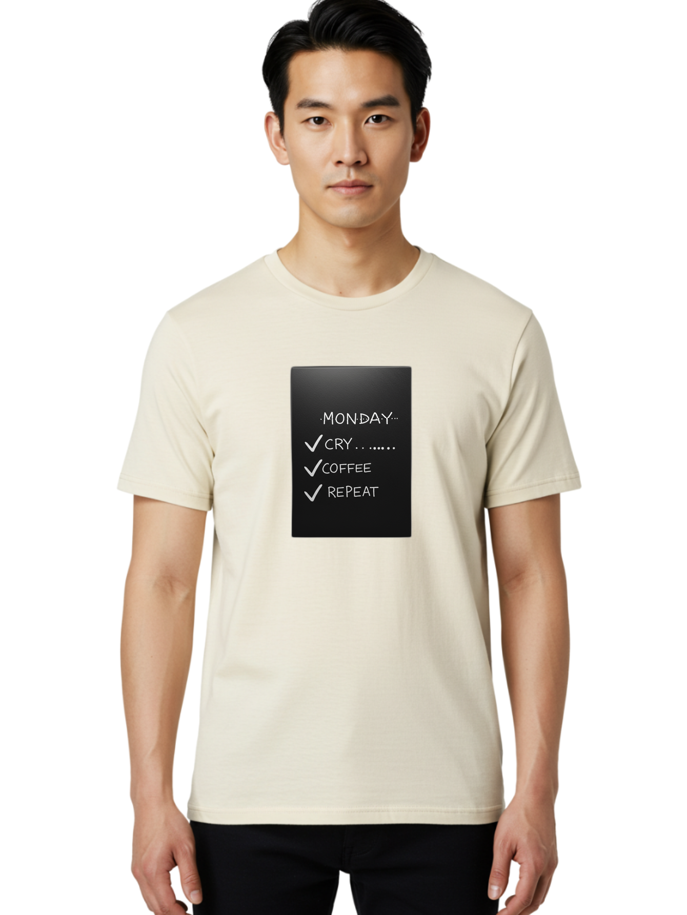 Monday-Cry-Coffee-Repeat-2 Men'S Graphic Tee, 100% Cotton, Comfortable Casual Summer Wear, Machine Washable, Humorous Quote, Monday Motivation, Funny Memes, Coffee Lover, Monday Blues, Motivational Quotes, Relatable Humor Bae515 16