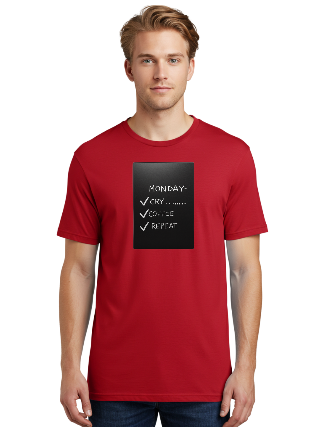 Monday-Cry-Coffee-Repeat-2 Men'S Graphic Tee, 100% Cotton, Comfortable Casual Summer Wear, Machine Washable, Humorous Quote, Monday Motivation, Funny Memes, Coffee Lover, Monday Blues, Motivational Quotes, Relatable Humor Bae515 28