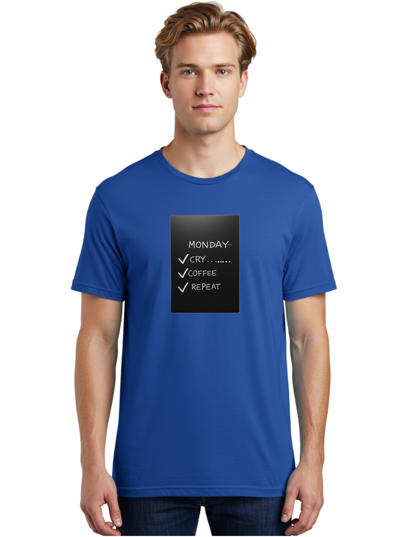 Monday-Cry-Coffee-Repeat-2 Men'S Graphic Tee, 100% Cotton, Comfortable Casual Summer Wear, Machine Washable, Humorous Quote, Monday Motivation, Funny Memes, Coffee Lover, Monday Blues, Motivational Quotes, Relatable Humor Bae515 26