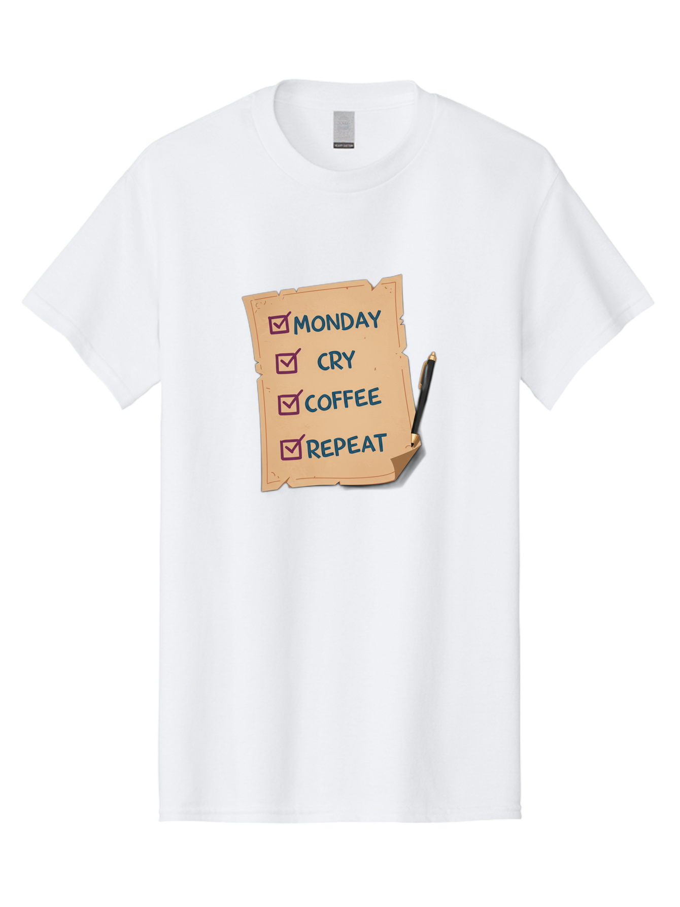 Monday-Cry-Coffee-Repeat-3 Men'S Graphic Tee, 100% Cotton, Comfortable Casual Summer Wear, Machine Washable, Humorous To-Do List, Monday Motivation, Coffee Humor, Funny Office Quotes, Relatable Workspace, Quirky Stationery, Bae516 6