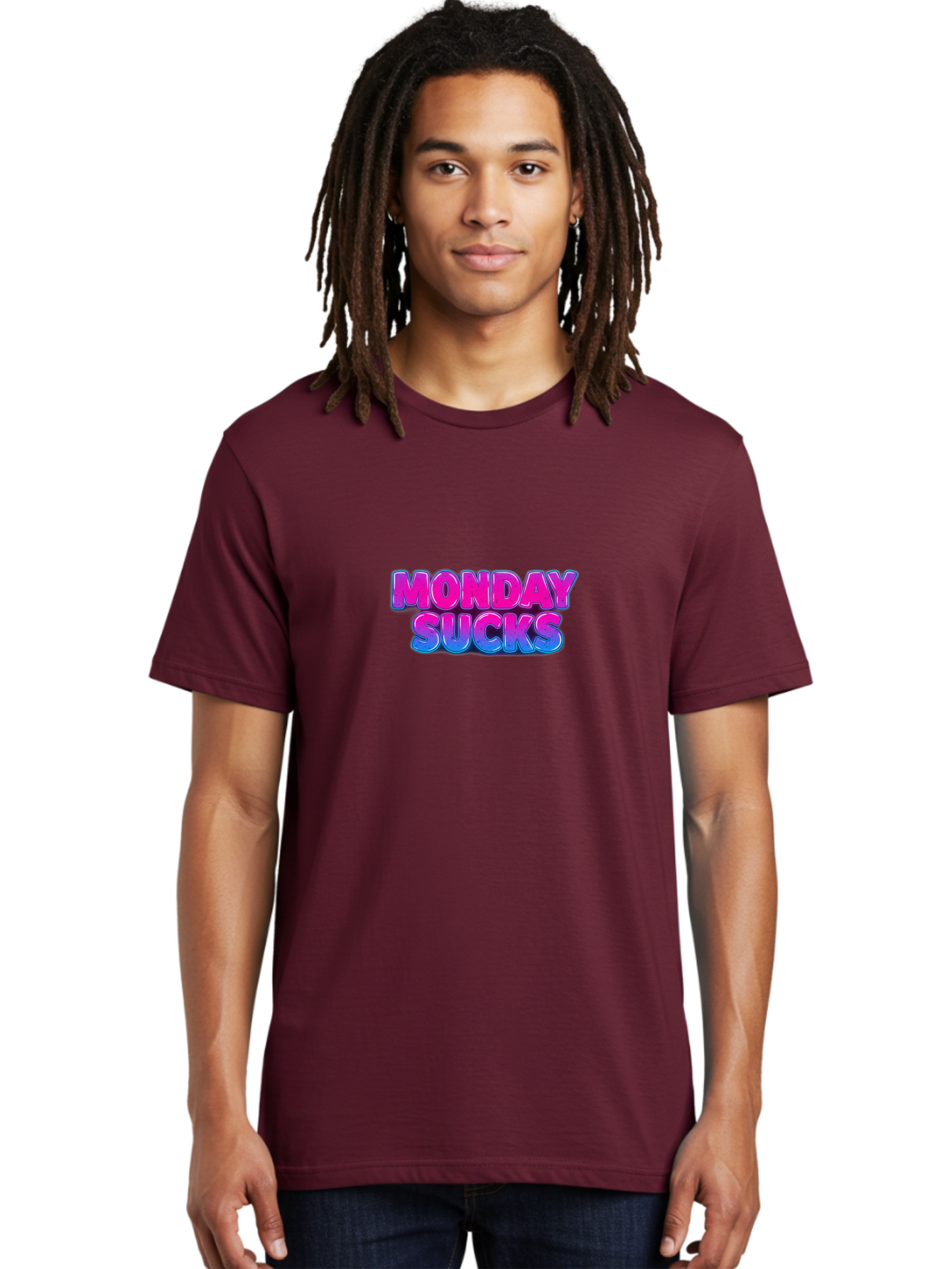 Monday-Sucks-1 Men'S Graphic Tee, 100% Cotton, Comfortable Casual Summer Wear, Machine Washable, Monday Motivation, Motivational Quote, Funny Meme, Humor, Sarcasm, Workweek Grind, Relief, Colorful Text, Pink, Blue, Gradient, Workplace Humor, Bae534 26