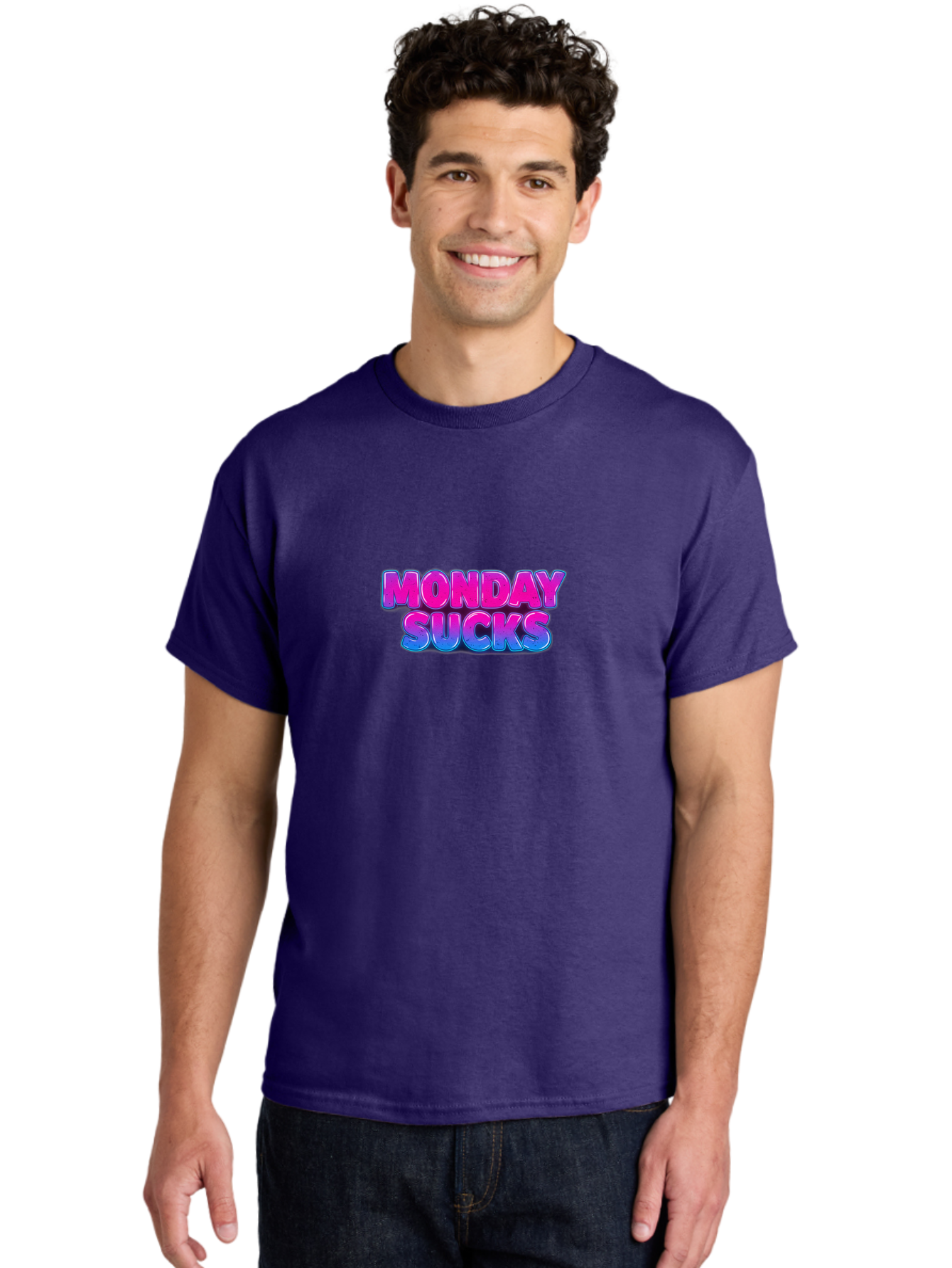 Monday-Sucks-1 Men'S Graphic Tee, 100% Cotton, Comfortable Casual Summer Wear, Machine Washable, Monday Motivation, Motivational Quote, Funny Meme, Humor, Sarcasm, Workweek Grind, Relief, Colorful Text, Pink, Blue, Gradient, Workplace Humor, Bae534 22