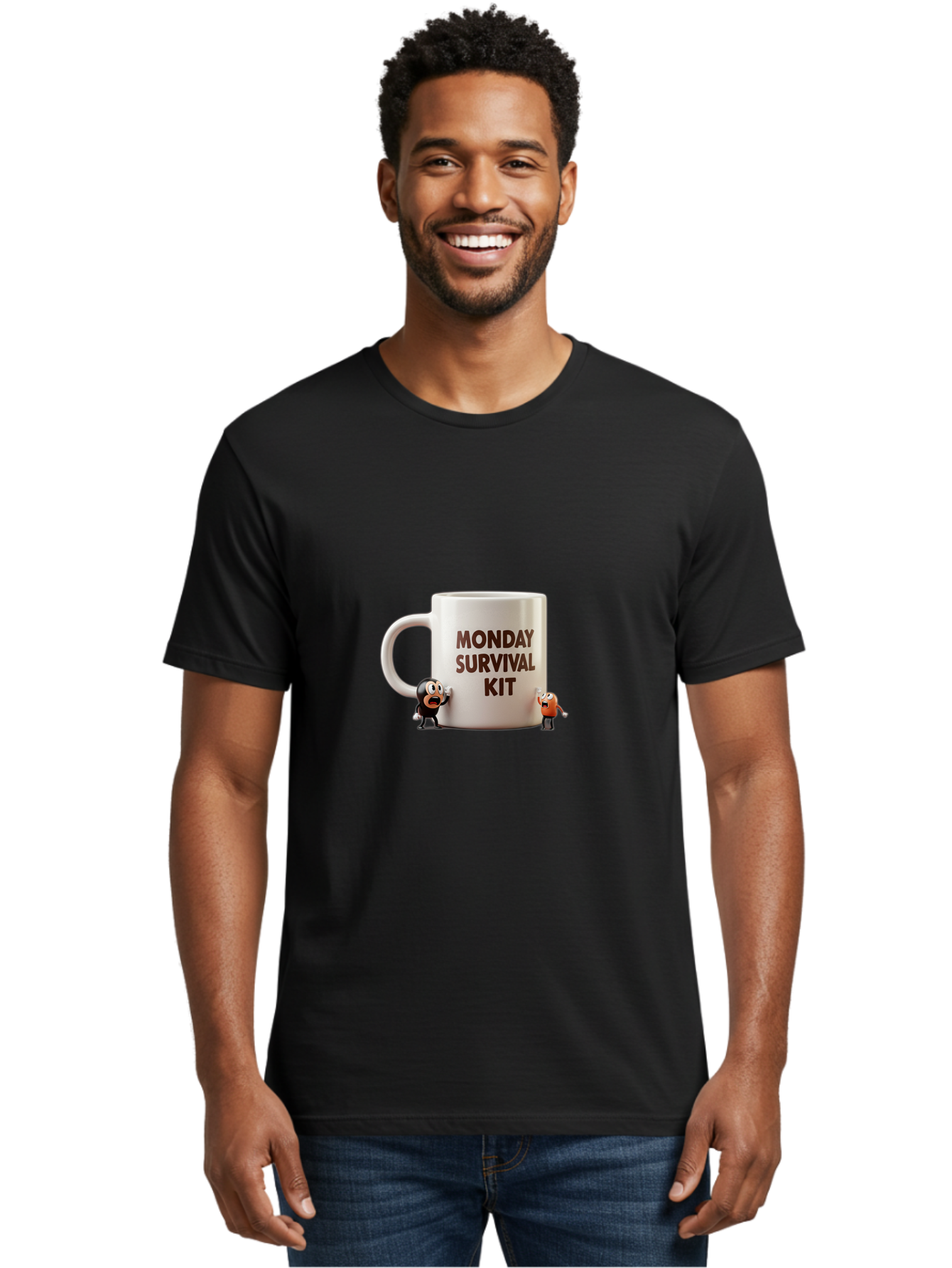 Monday-Survival-Kit-1 Men'S Graphic Tee, 100% Cotton, Comfortable Casual Summer Wear, Machine Washable, Coffee Mug, Monday Motivation, Survival Kit, Cartoon Characters, Humorous Design, Funny Coffee Cup, Quirky Illustration, Stress Relief Bae536 24