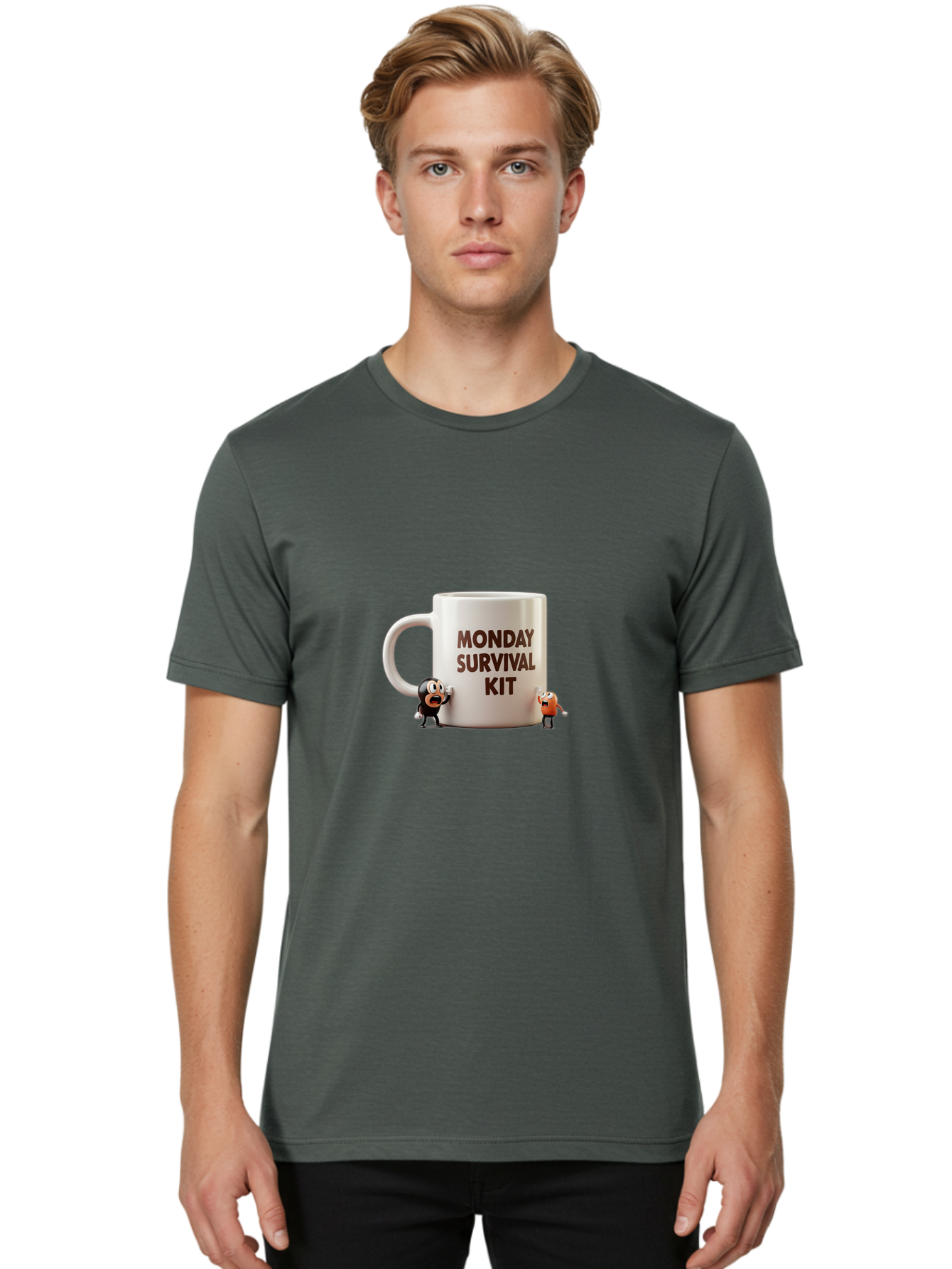 Monday-Survival-Kit-1 Men'S Graphic Tee, 100% Cotton, Comfortable Casual Summer Wear, Machine Washable, Coffee Mug, Monday Motivation, Survival Kit, Cartoon Characters, Humorous Design, Funny Coffee Cup, Quirky Illustration, Stress Relief Bae536 16