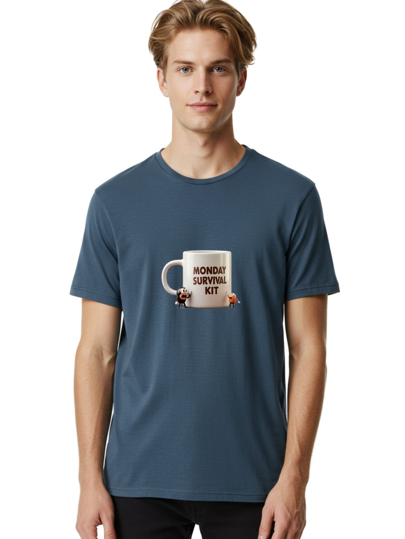 Monday-Survival-Kit-1 Men'S Graphic Tee, 100% Cotton, Comfortable Casual Summer Wear, Machine Washable, Coffee Mug, Monday Motivation, Survival Kit, Cartoon Characters, Humorous Design, Funny Coffee Cup, Quirky Illustration, Stress Relief Bae536 23