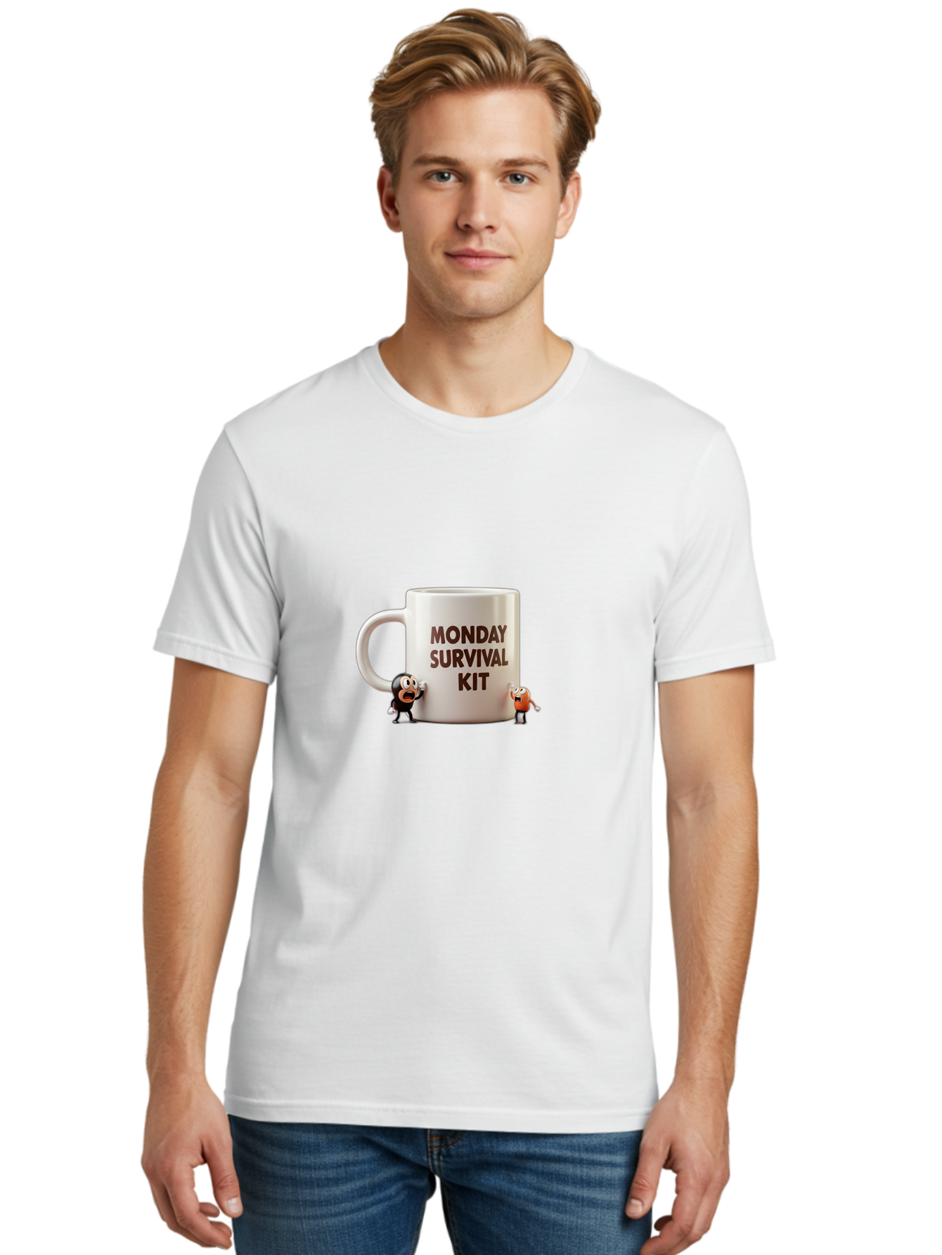 Monday-Survival-Kit-1 Men'S Graphic Tee, 100% Cotton, Comfortable Casual Summer Wear, Machine Washable, Coffee Mug, Monday Motivation, Survival Kit, Cartoon Characters, Humorous Design, Funny Coffee Cup, Quirky Illustration, Stress Relief Bae536 18