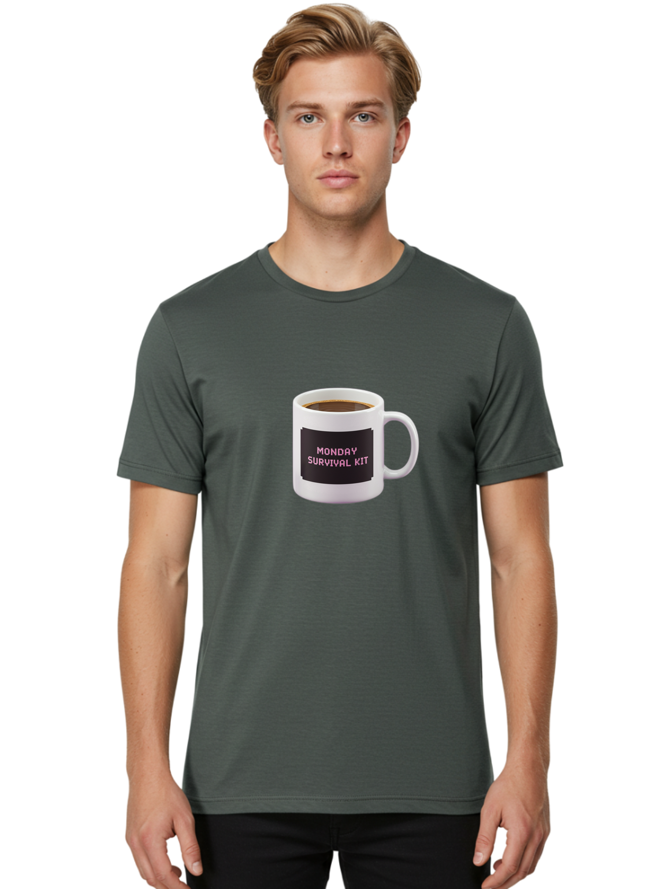 Monday-Survival-Kit-2 Men'S Graphic Tee, 100% Cotton, Comfortable Casual Summer Wear, Machine Washable, Coffee Mug, Monday Motivation, Survival Kit, Morning Coffee, Monday Blues, Funny Mug, Office Humor, Coworker Gift, Coffee Break Bae537 29