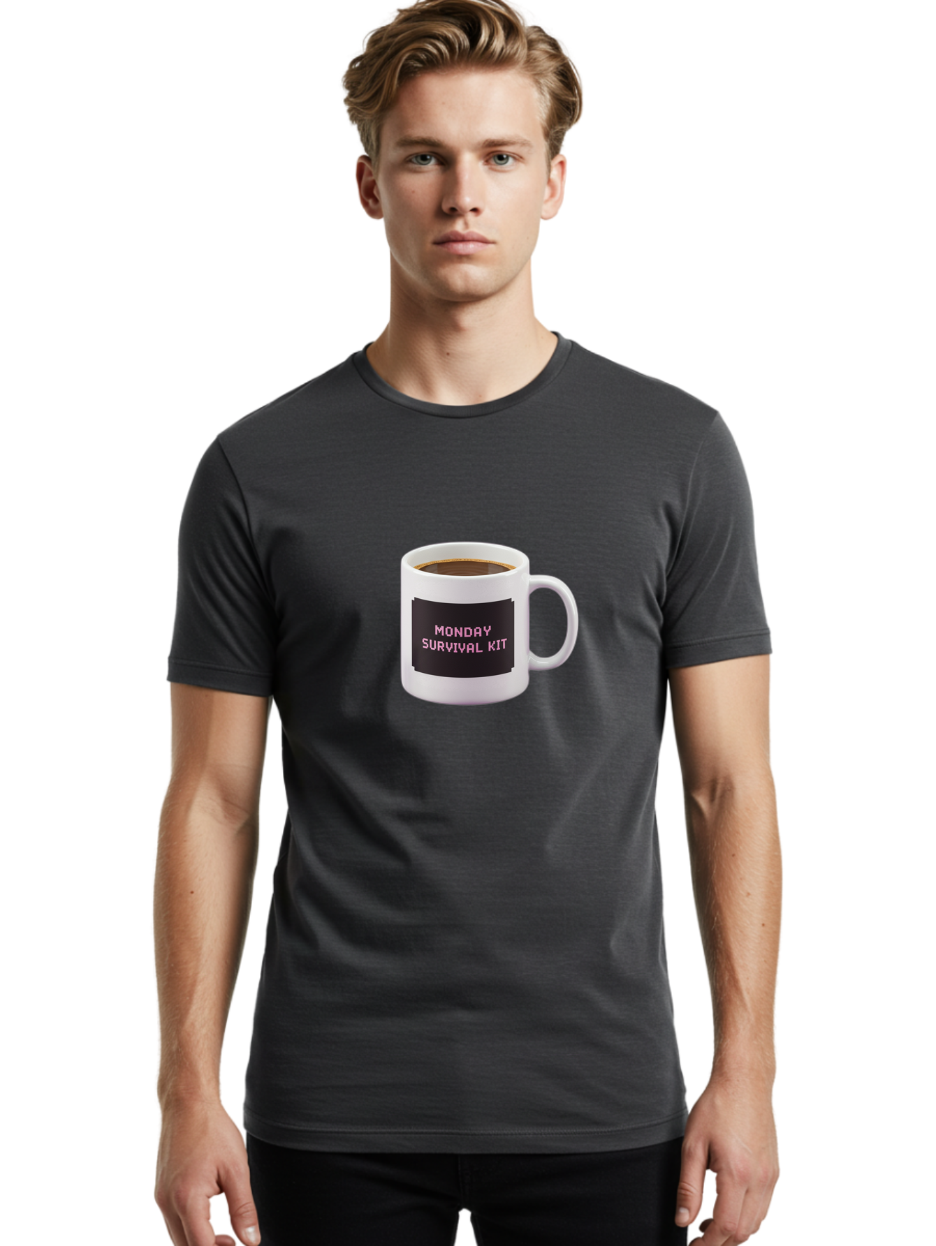 Monday-Survival-Kit-2 Men'S Graphic Tee, 100% Cotton, Comfortable Casual Summer Wear, Machine Washable, Coffee Mug, Monday Motivation, Survival Kit, Morning Coffee, Monday Blues, Funny Mug, Office Humor, Coworker Gift, Coffee Break Bae537 27