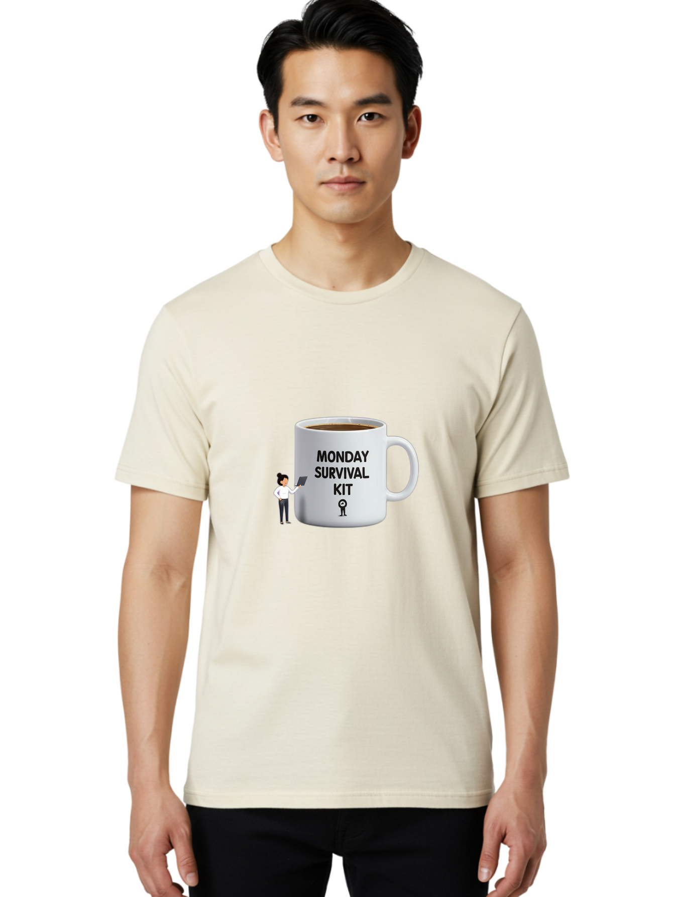 Monday-Survival-Kit Men'S Graphic Tee, 100% Cotton, Comfortable Casual Summer Wear, Machine Washable, Coffee Mug, Monday Motivation, Survival Kit, Morning Coffee, Coffee Break, Motivation, Morning Routine, Funny Coffee Mug, Office Humor, Bae538 24