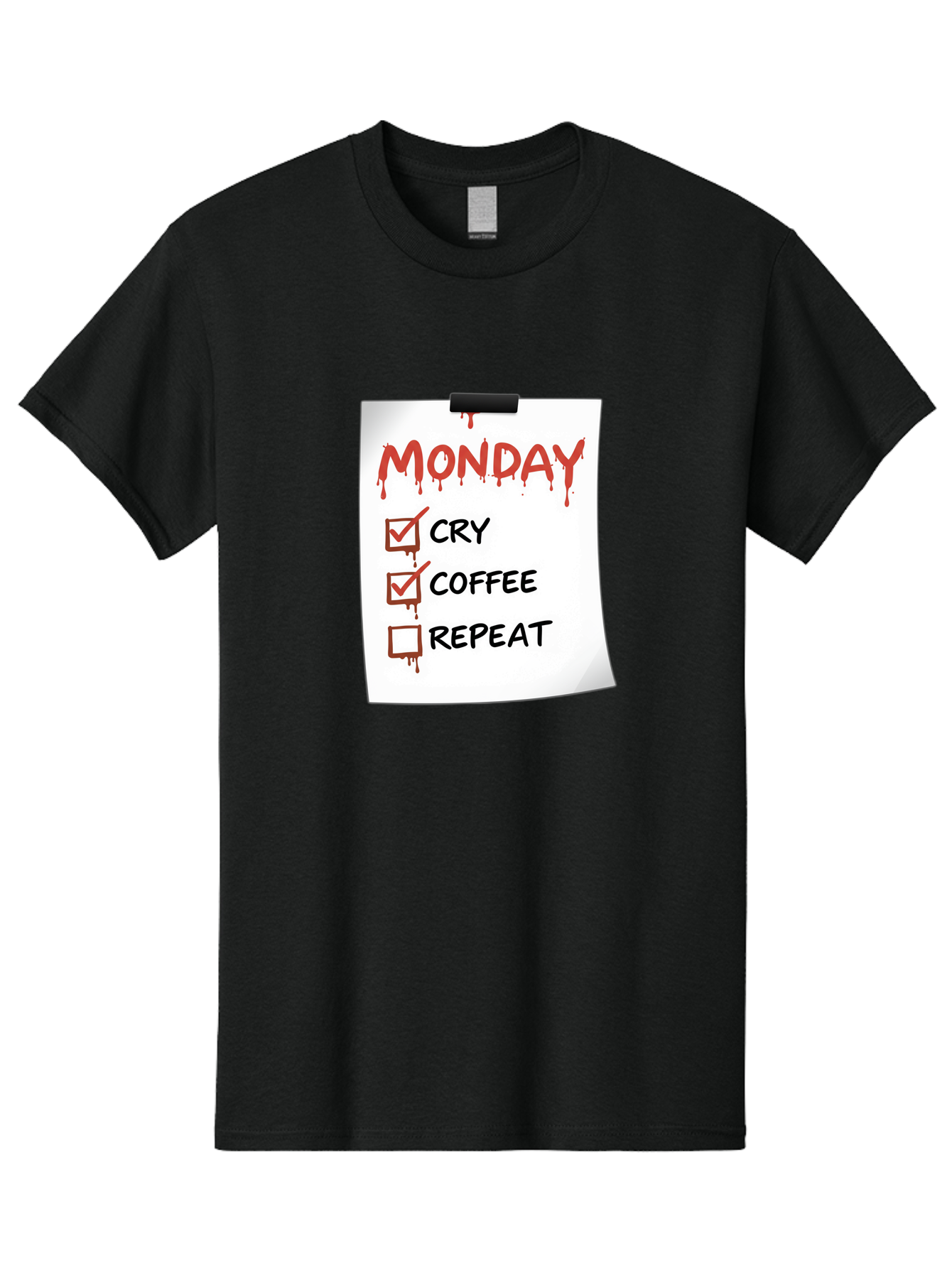 Monday-To-Do-List-2 Men'S Graphic Tee, 100% Cotton, Comfortable Casual Summer Wear, Machine Washable, Humorous To-Do List, Monday Blues, Cry, Coffee, Repeat, Funny Office Humor, Workplace Comedy, Blood Dripping Text, Checklist, Relatable Meme Bae540 13