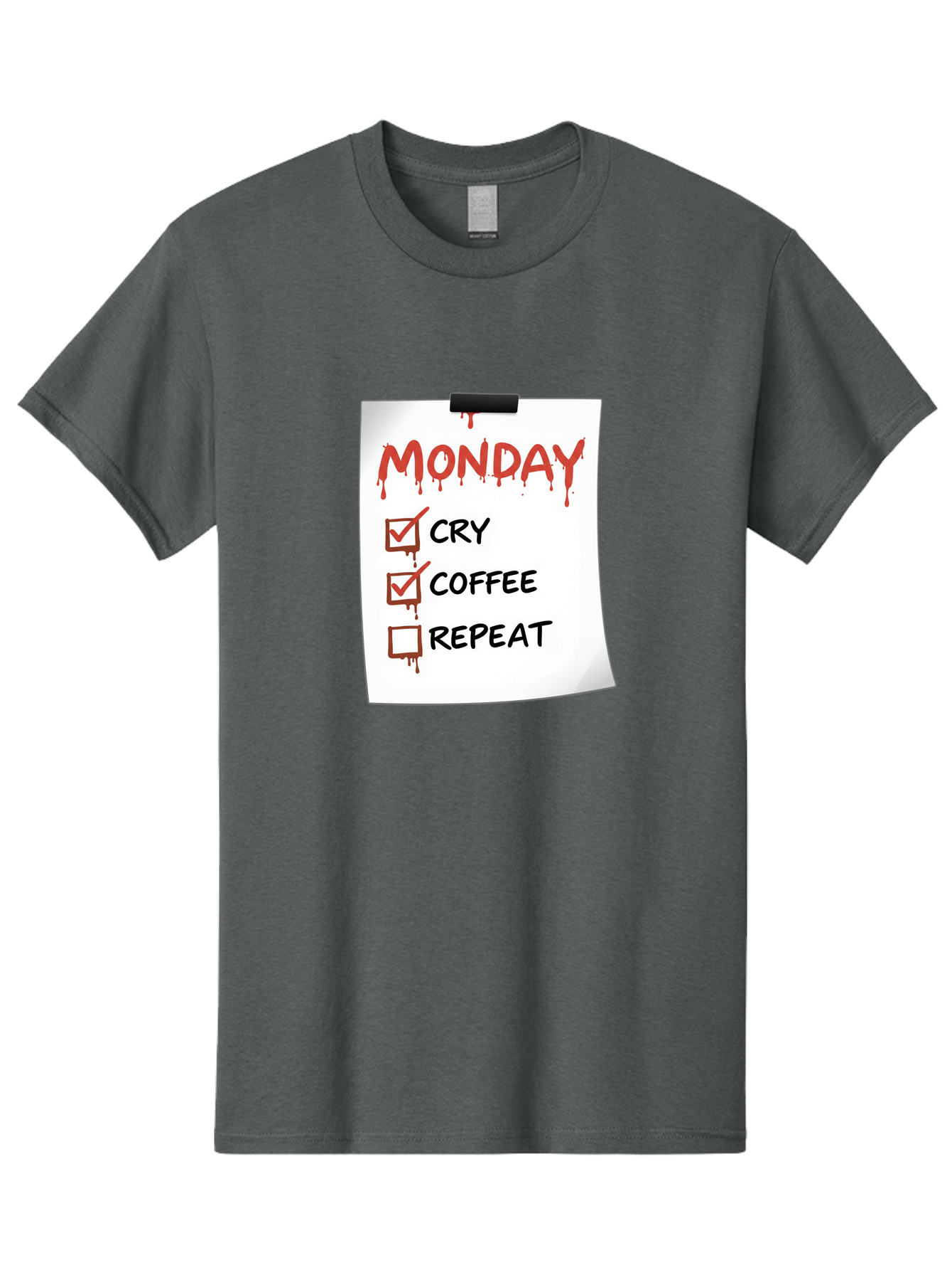 Monday-To-Do-List-2 Men'S Graphic Tee, 100% Cotton, Comfortable Casual Summer Wear, Machine Washable, Humorous To-Do List, Monday Blues, Cry, Coffee, Repeat, Funny Office Humor, Workplace Comedy, Blood Dripping Text, Checklist, Relatable Meme Bae540 4