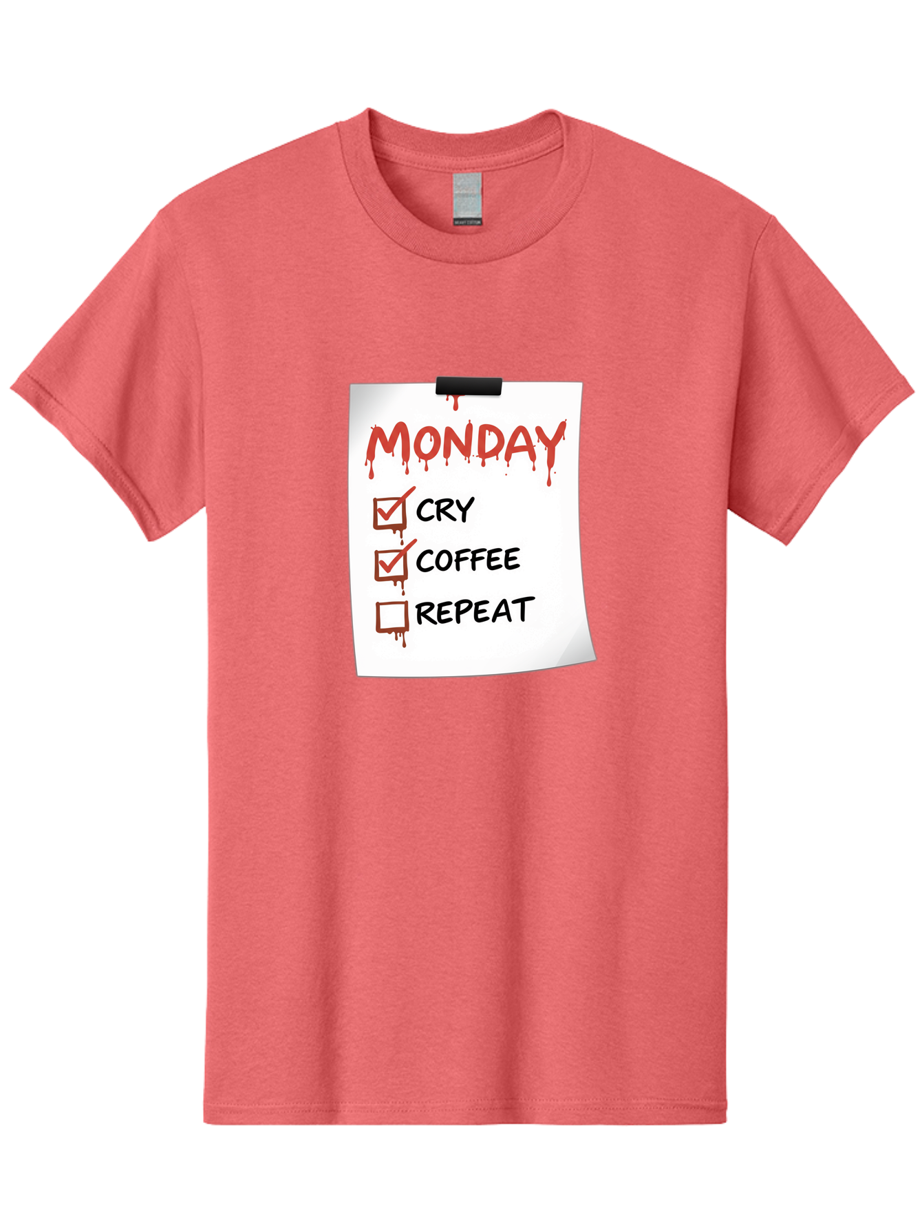 Monday-To-Do-List-2 Men'S Graphic Tee, 100% Cotton, Comfortable Casual Summer Wear, Machine Washable, Humorous To-Do List, Monday Blues, Cry, Coffee, Repeat, Funny Office Humor, Workplace Comedy, Blood Dripping Text, Checklist, Relatable Meme Bae540 14