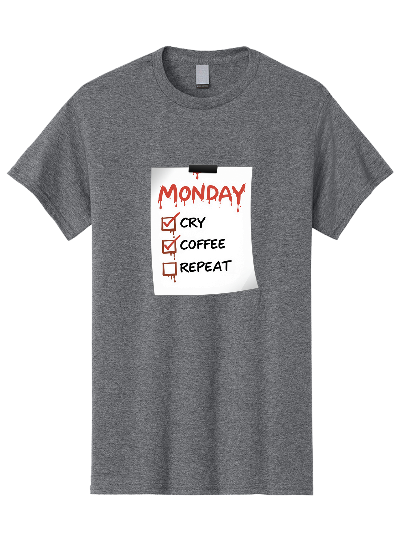 Monday-To-Do-List-2 Men'S Graphic Tee, 100% Cotton, Comfortable Casual Summer Wear, Machine Washable, Humorous To-Do List, Monday Blues, Cry, Coffee, Repeat, Funny Office Humor, Workplace Comedy, Blood Dripping Text, Checklist, Relatable Meme Bae540 2