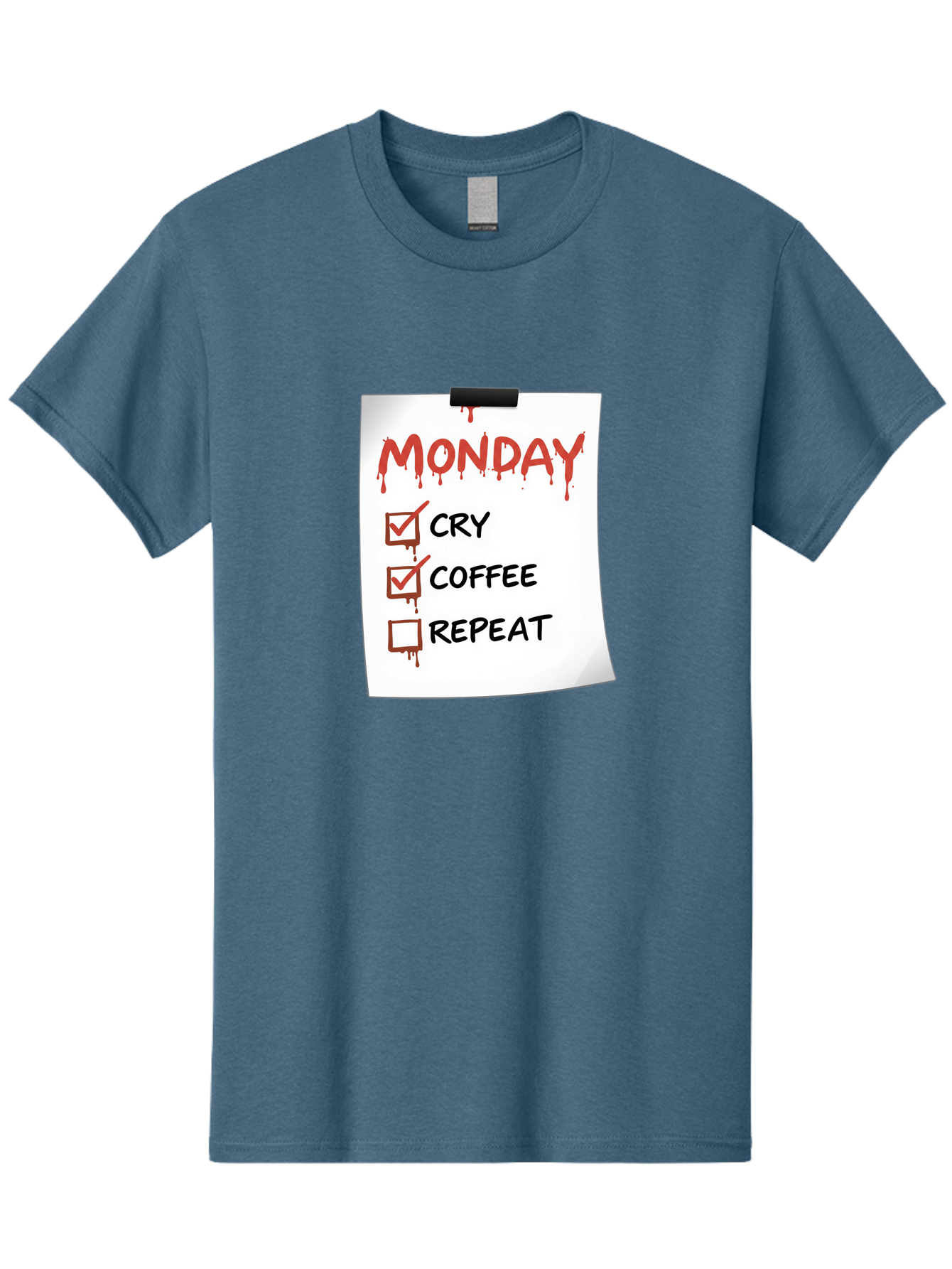 Monday-To-Do-List-2 Men'S Graphic Tee, 100% Cotton, Comfortable Casual Summer Wear, Machine Washable, Humorous To-Do List, Monday Blues, Cry, Coffee, Repeat, Funny Office Humor, Workplace Comedy, Blood Dripping Text, Checklist, Relatable Meme Bae540 5