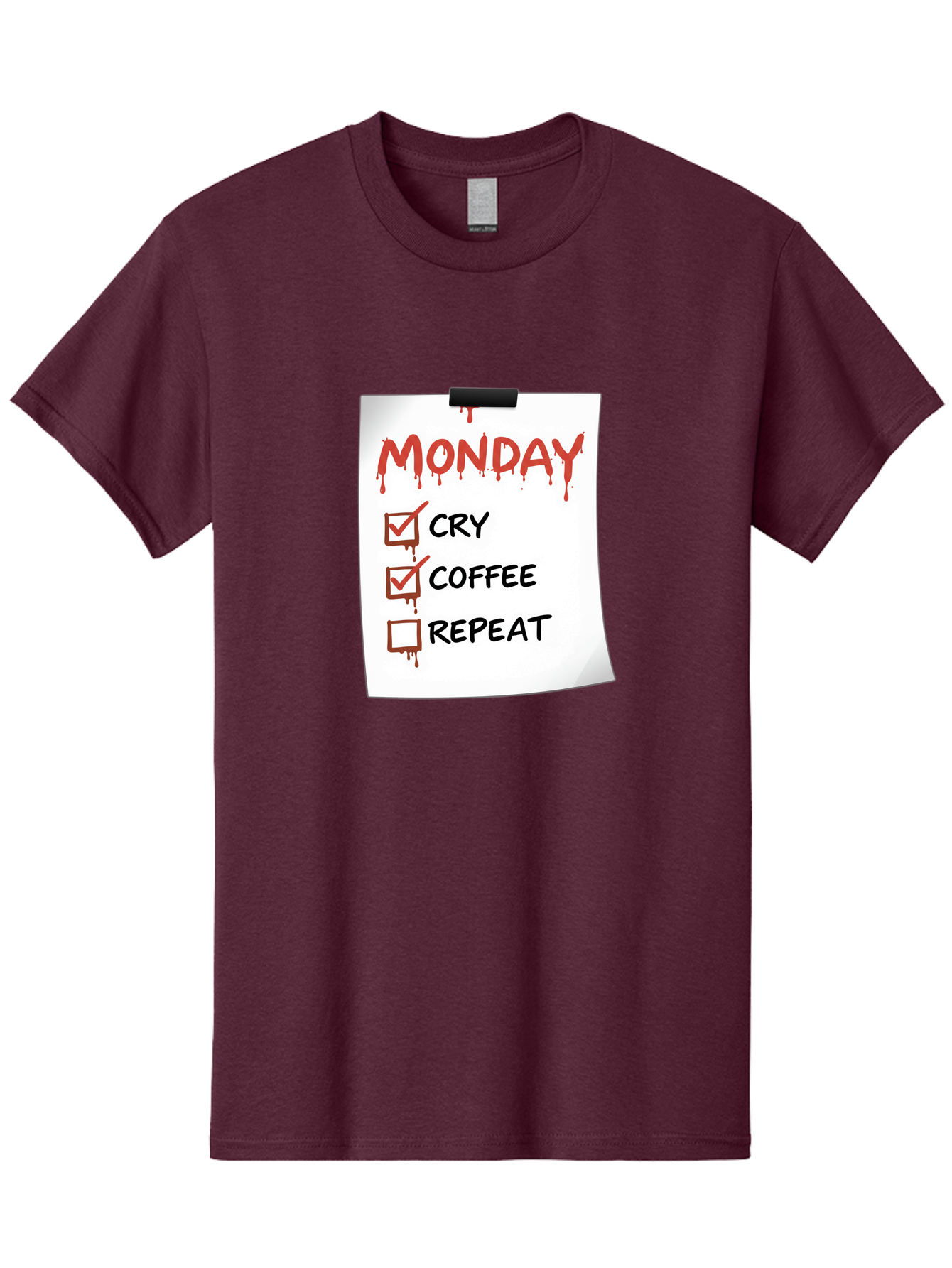Monday-To-Do-List-2 Men'S Graphic Tee, 100% Cotton, Comfortable Casual Summer Wear, Machine Washable, Humorous To-Do List, Monday Blues, Cry, Coffee, Repeat, Funny Office Humor, Workplace Comedy, Blood Dripping Text, Checklist, Relatable Meme Bae540 15