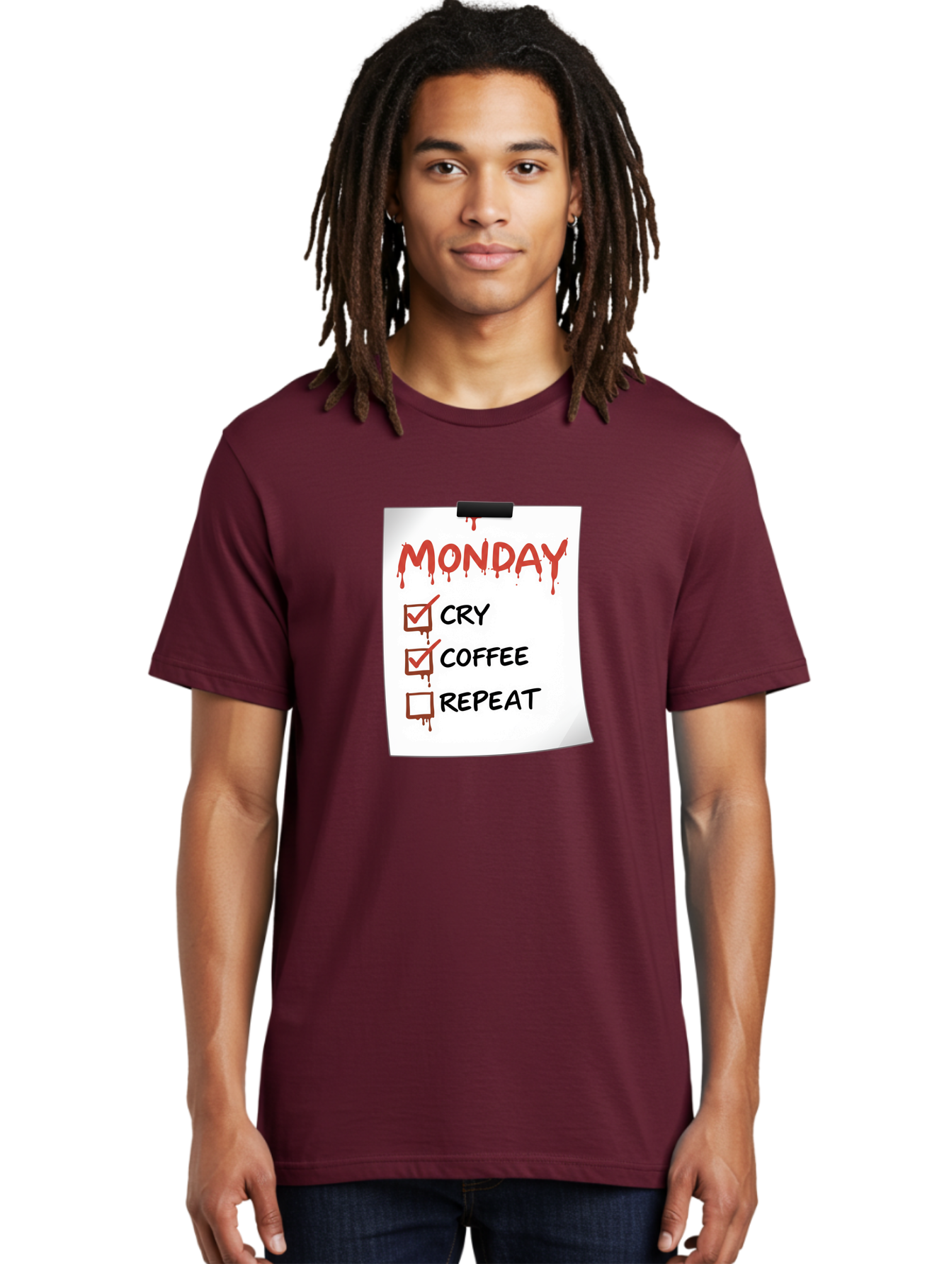 Monday-To-Do-List-2 Men'S Graphic Tee, 100% Cotton, Comfortable Casual Summer Wear, Machine Washable, Humorous To-Do List, Monday Blues, Cry, Coffee, Repeat, Funny Office Humor, Workplace Comedy, Blood Dripping Text, Checklist, Relatable Meme Bae540 30