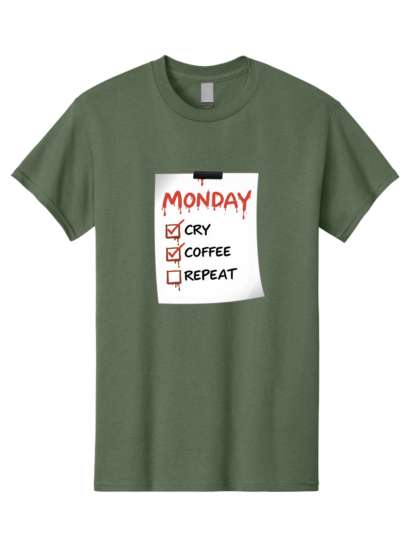 Monday-To-Do-List-2 Men'S Graphic Tee, 100% Cotton, Comfortable Casual Summer Wear, Machine Washable, Humorous To-Do List, Monday Blues, Cry, Coffee, Repeat, Funny Office Humor, Workplace Comedy, Blood Dripping Text, Checklist, Relatable Meme Bae540 9