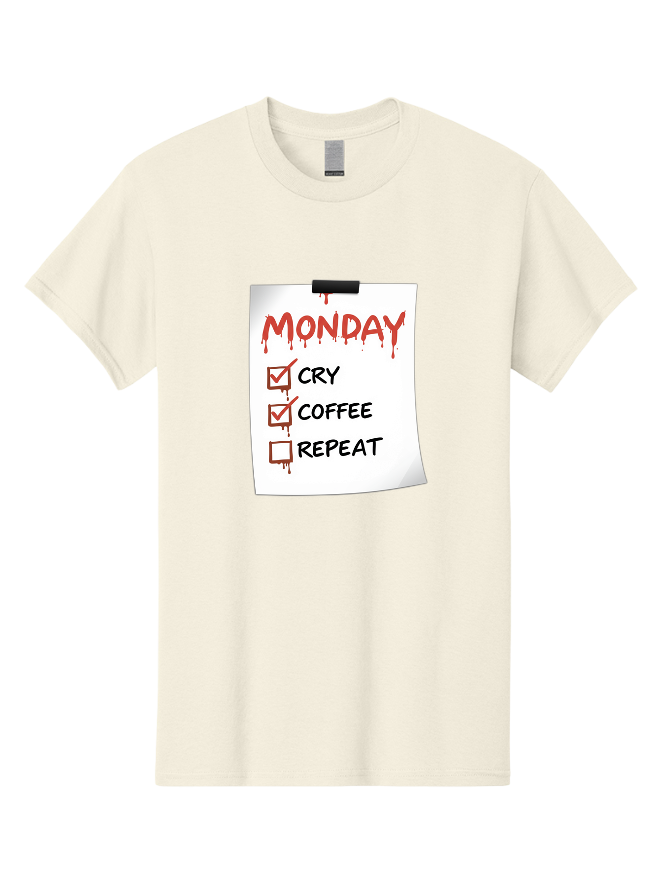 Monday-To-Do-List-2 Men'S Graphic Tee, 100% Cotton, Comfortable Casual Summer Wear, Machine Washable, Humorous To-Do List, Monday Blues, Cry, Coffee, Repeat, Funny Office Humor, Workplace Comedy, Blood Dripping Text, Checklist, Relatable Meme Bae540 7
