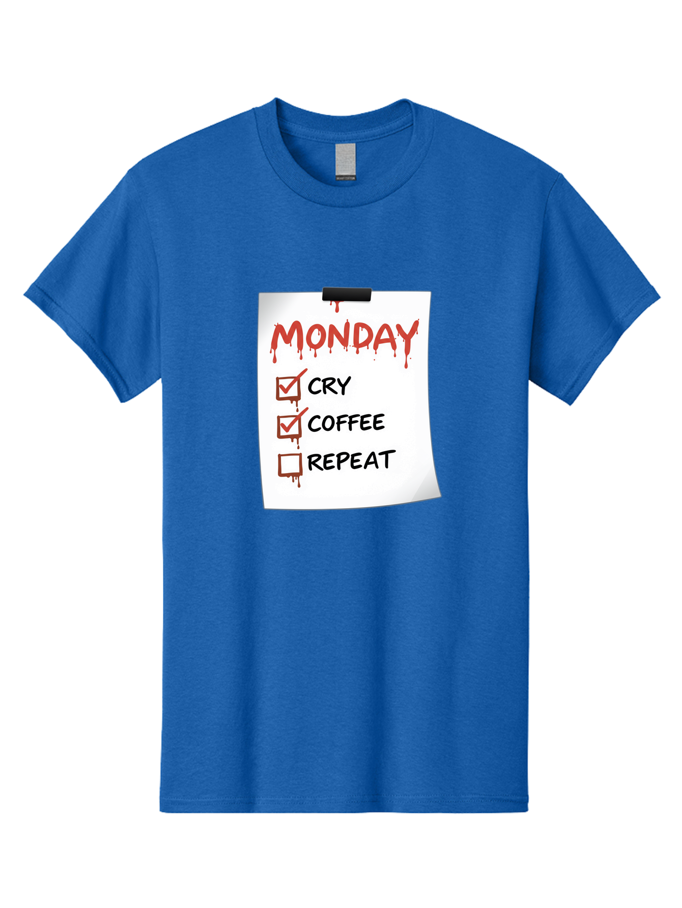 Monday-To-Do-List-2 Men'S Graphic Tee, 100% Cotton, Comfortable Casual Summer Wear, Machine Washable, Humorous To-Do List, Monday Blues, Cry, Coffee, Repeat, Funny Office Humor, Workplace Comedy, Blood Dripping Text, Checklist, Relatable Meme Bae540 11