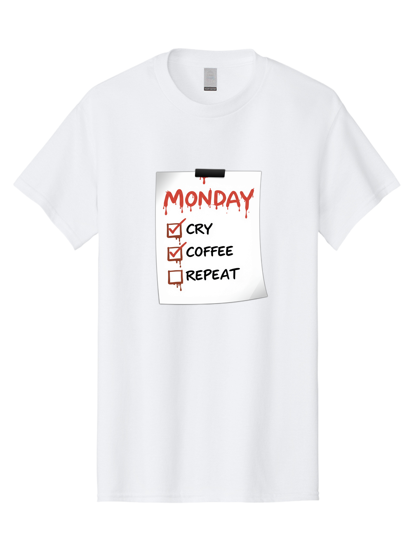 Monday-To-Do-List-2 Men'S Graphic Tee, 100% Cotton, Comfortable Casual Summer Wear, Machine Washable, Humorous To-Do List, Monday Blues, Cry, Coffee, Repeat, Funny Office Humor, Workplace Comedy, Blood Dripping Text, Checklist, Relatable Meme Bae540 3