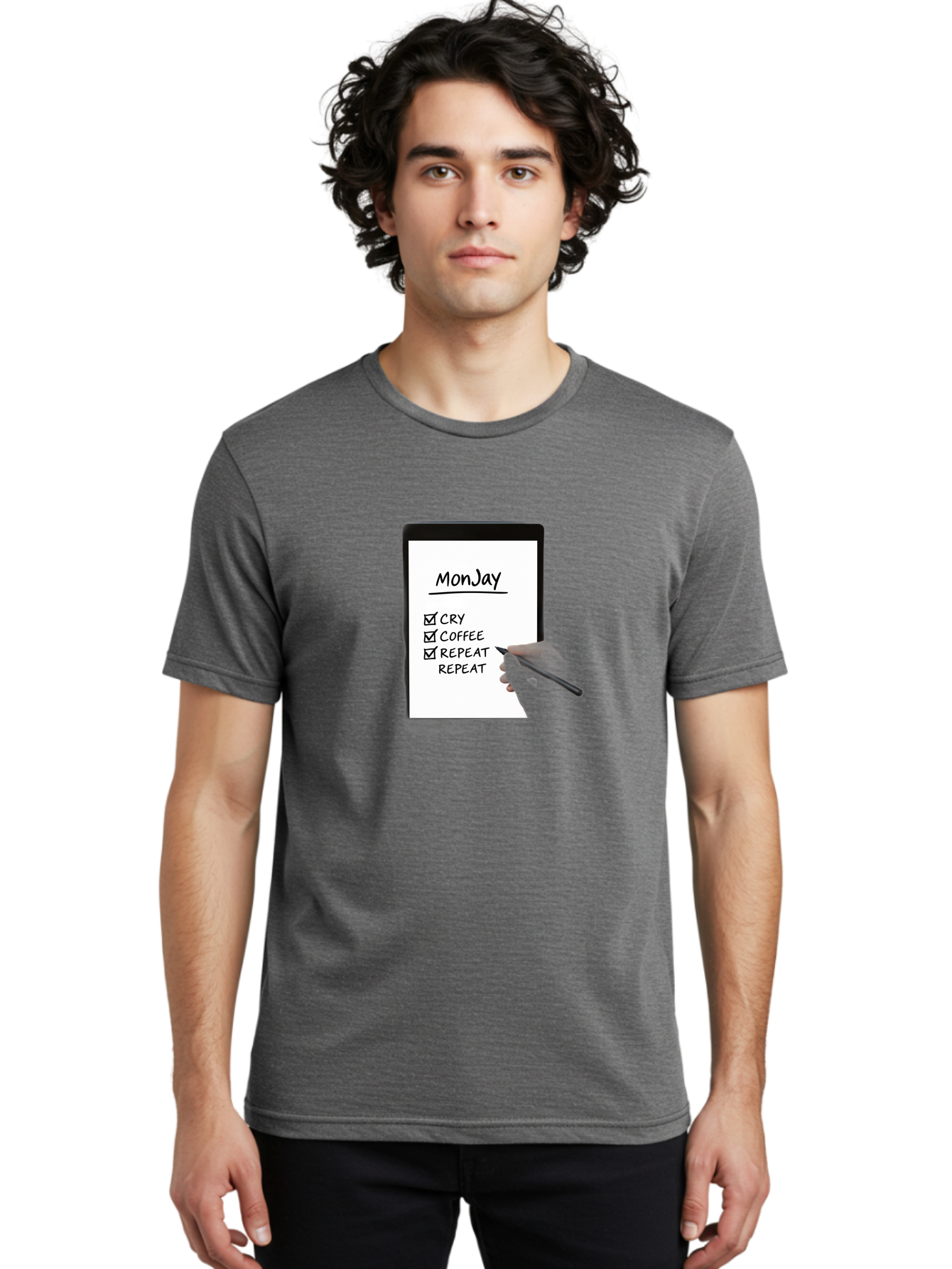 Monday-To-Do-List Men'S Graphic Tee, 100% Cotton, Comfortable Casual Summer Wear, Machine Washable, Monday To-Do List, Humorously Writing Task, Cry, Coffee, Repeat, Morning Routine Tasks, Checklist, Productivity, Task Management, Funny, Bae541 25