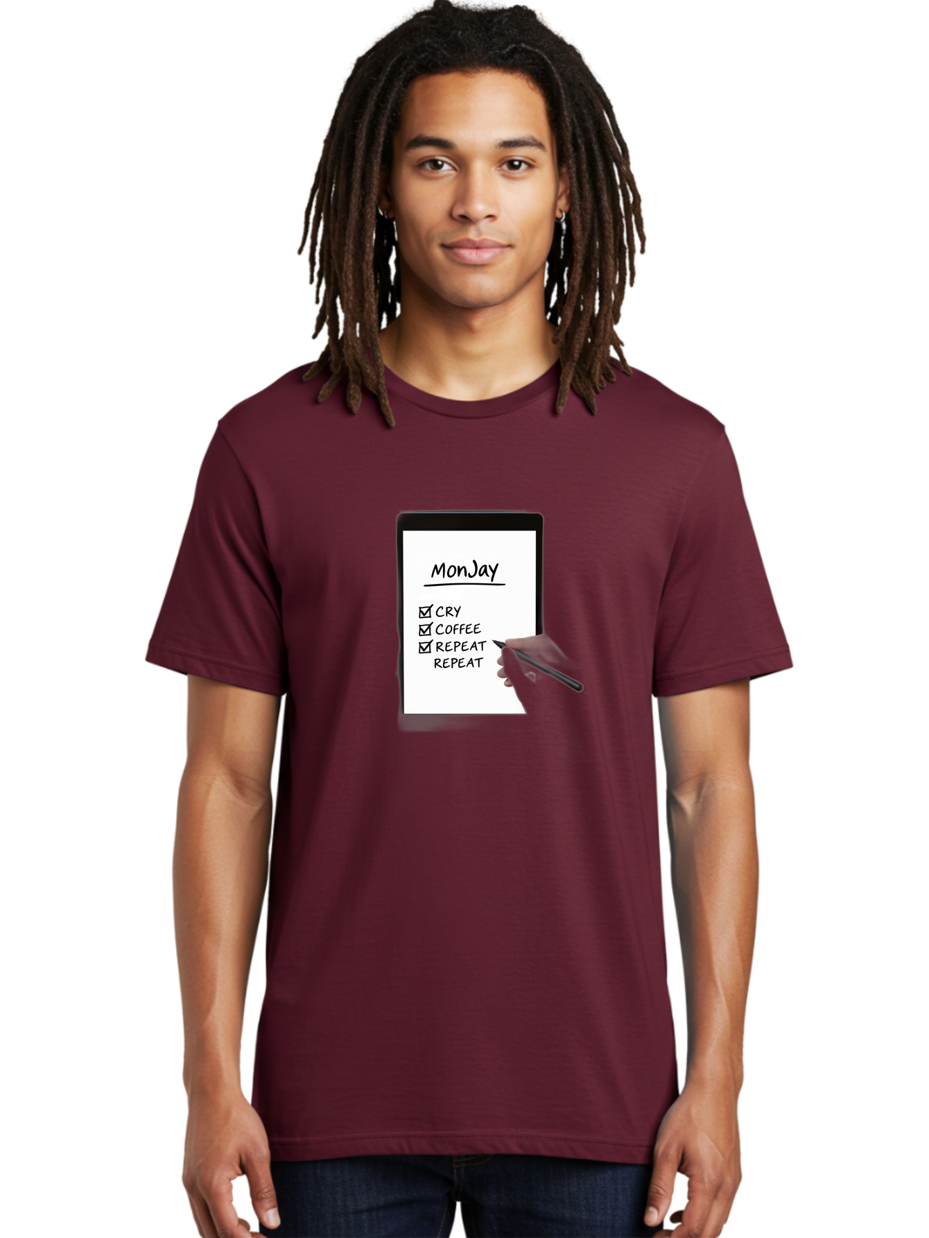 Monday-To-Do-List Men'S Graphic Tee, 100% Cotton, Comfortable Casual Summer Wear, Machine Washable, Monday To-Do List, Humorously Writing Task, Cry, Coffee, Repeat, Morning Routine Tasks, Checklist, Productivity, Task Management, Funny, Bae541 17