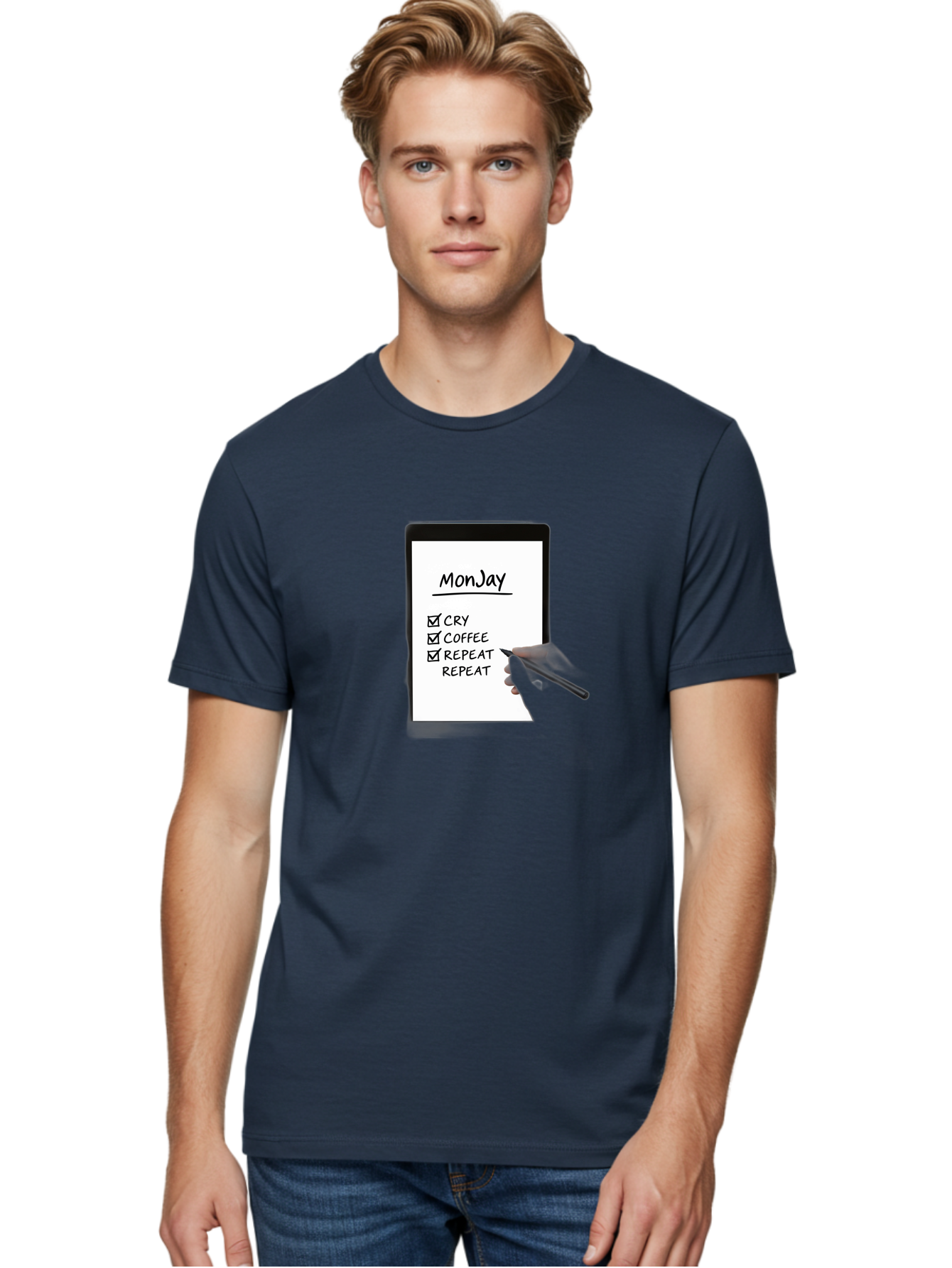 Monday-To-Do-List Men'S Graphic Tee, 100% Cotton, Comfortable Casual Summer Wear, Machine Washable, Monday To-Do List, Humorously Writing Task, Cry, Coffee, Repeat, Morning Routine Tasks, Checklist, Productivity, Task Management, Funny, Bae541 26