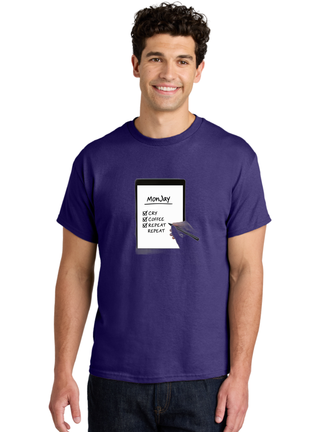 Monday-To-Do-List Men'S Graphic Tee, 100% Cotton, Comfortable Casual Summer Wear, Machine Washable, Monday To-Do List, Humorously Writing Task, Cry, Coffee, Repeat, Morning Routine Tasks, Checklist, Productivity, Task Management, Funny, Bae541 28