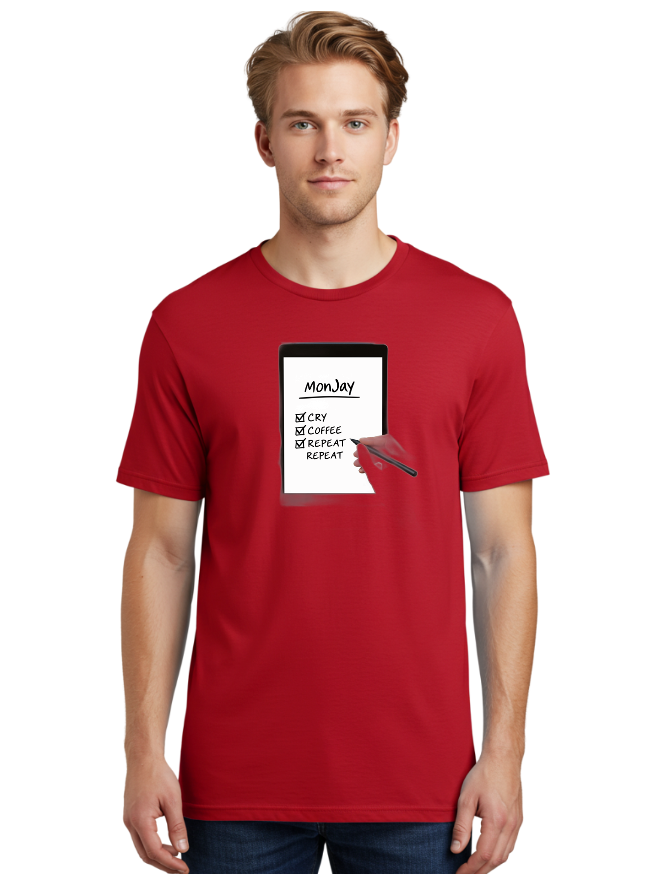 Monday-To-Do-List Men'S Graphic Tee, 100% Cotton, Comfortable Casual Summer Wear, Machine Washable, Monday To-Do List, Humorously Writing Task, Cry, Coffee, Repeat, Morning Routine Tasks, Checklist, Productivity, Task Management, Funny, Bae541 27