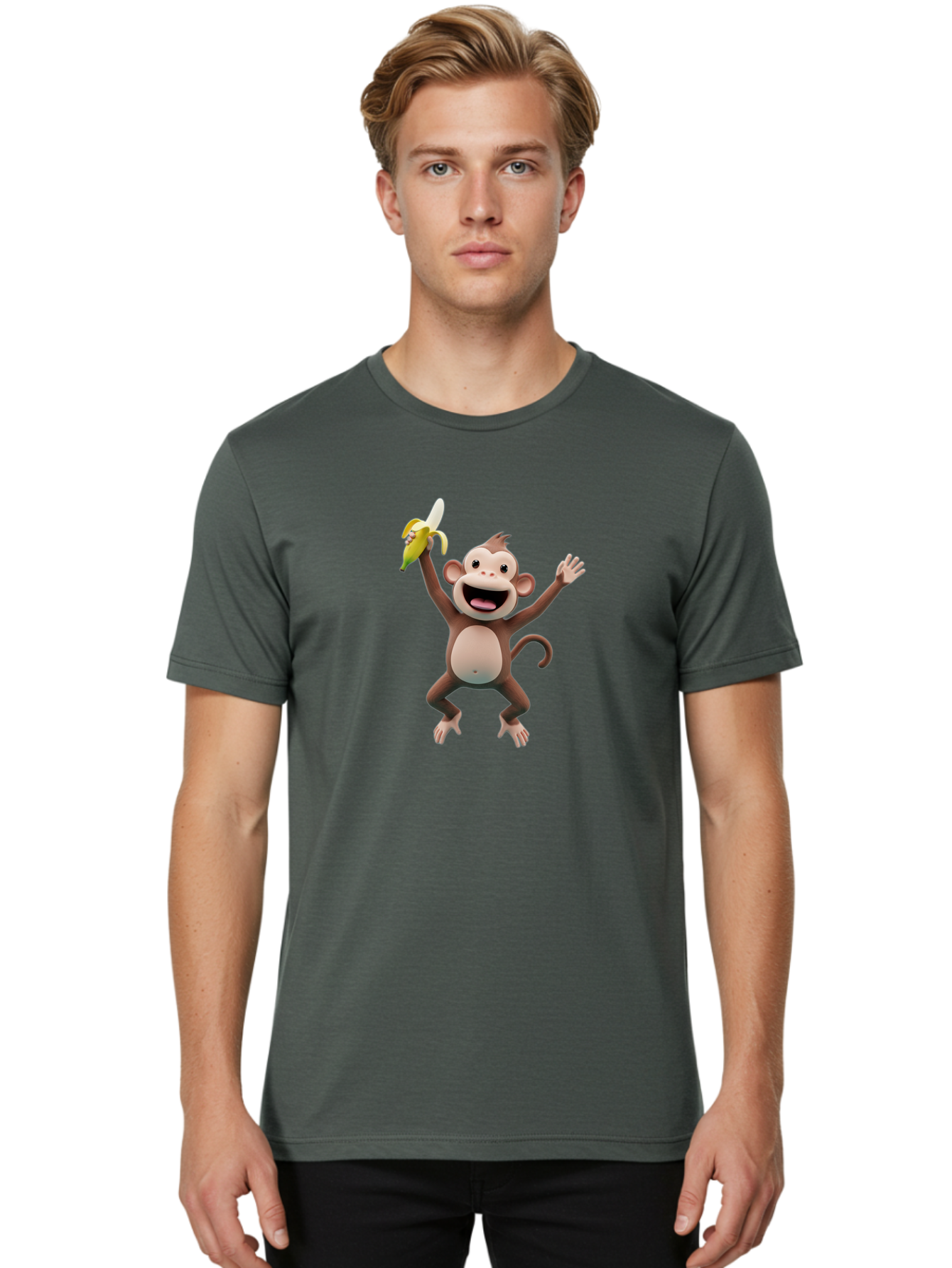 Monkey-With-Banana Men'S Graphic Tee, 100% Cotton, Comfortable Casual Summer Wear, Machine Washable, Cartoon Monkey, Playful Primate, Banana Treat, Funny Character, Joyful Expression, Animated Figure, Primate Portrait, Banana Snack, Bae543 29