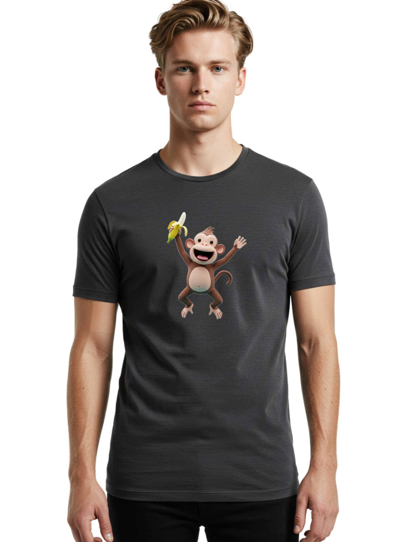 Monkey-With-Banana Men'S Graphic Tee, 100% Cotton, Comfortable Casual Summer Wear, Machine Washable, Cartoon Monkey, Playful Primate, Banana Treat, Funny Character, Joyful Expression, Animated Figure, Primate Portrait, Banana Snack, Bae543 21