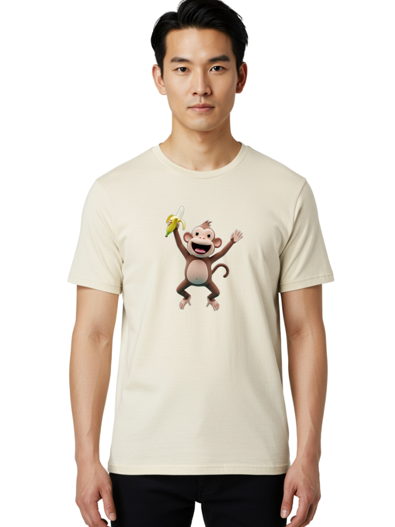 Monkey-With-Banana Men'S Graphic Tee, 100% Cotton, Comfortable Casual Summer Wear, Machine Washable, Cartoon Monkey, Playful Primate, Banana Treat, Funny Character, Joyful Expression, Animated Figure, Primate Portrait, Banana Snack, Bae543 17