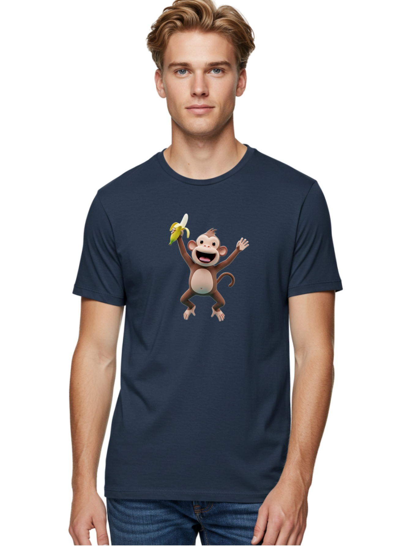 Monkey-With-Banana Men'S Graphic Tee, 100% Cotton, Comfortable Casual Summer Wear, Machine Washable, Cartoon Monkey, Playful Primate, Banana Treat, Funny Character, Joyful Expression, Animated Figure, Primate Portrait, Banana Snack, Bae543 16