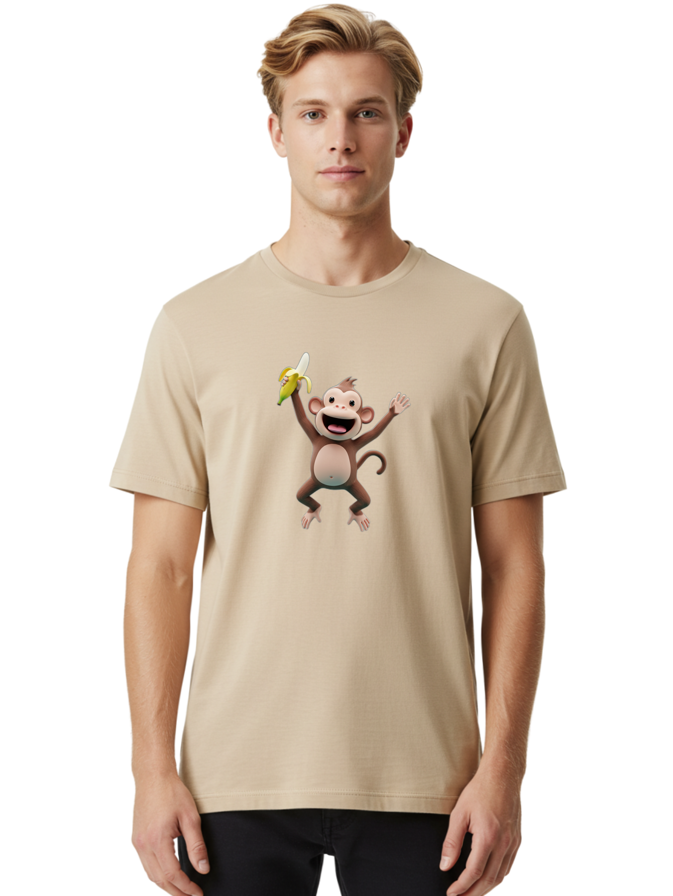 Monkey-With-Banana Men'S Graphic Tee, 100% Cotton, Comfortable Casual Summer Wear, Machine Washable, Cartoon Monkey, Playful Primate, Banana Treat, Funny Character, Joyful Expression, Animated Figure, Primate Portrait, Banana Snack, Bae543 28