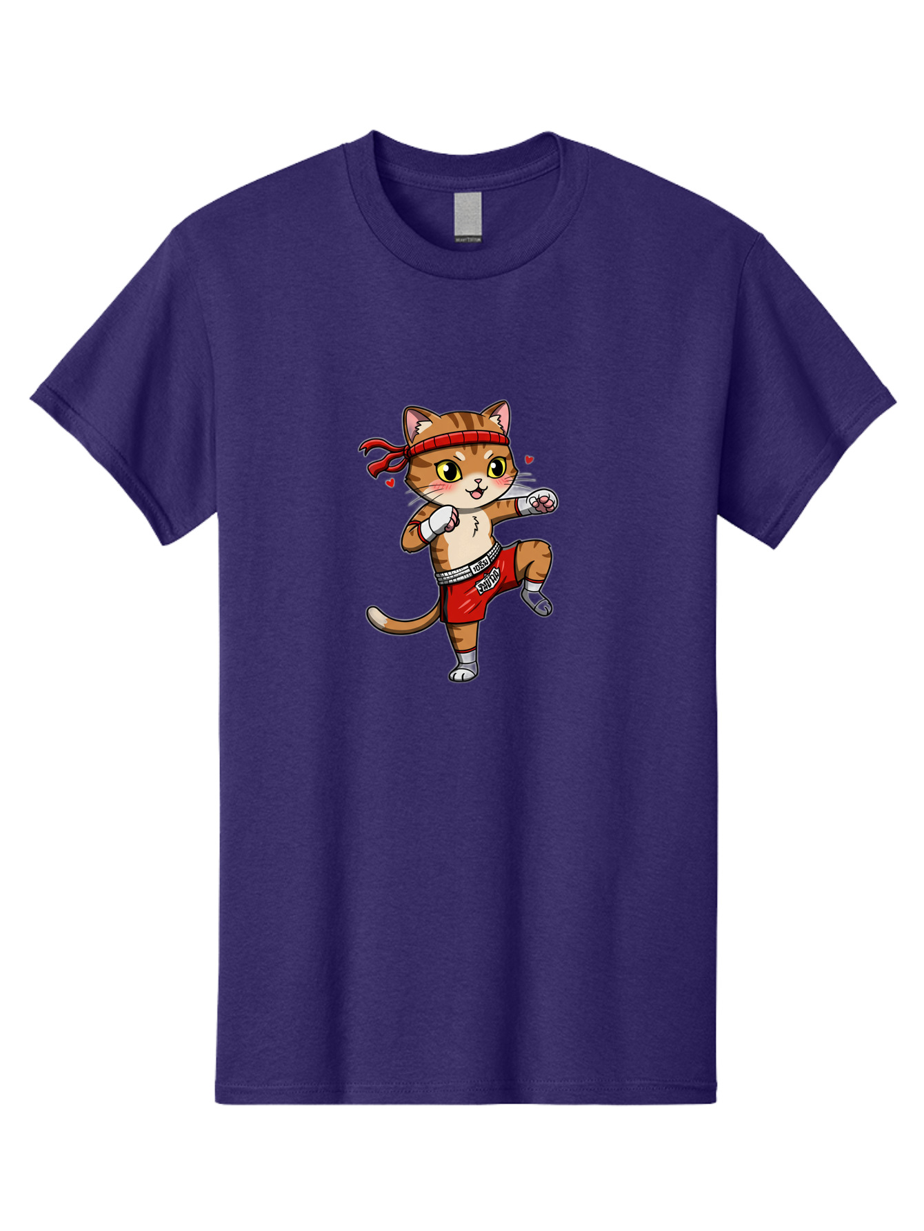 Muay-Cat Men'S Graphic Tee, 100% Cotton, Comfortable Casual Summer Wear, Machine Washable, Cartoon Cat, Muay Thai Fighter, Milo Branding, Red Shorts, White Gloves, Martial Arts, Fighting Stance, Cute Expression, Heart Eyes, Fitness, Strength Bae546 9