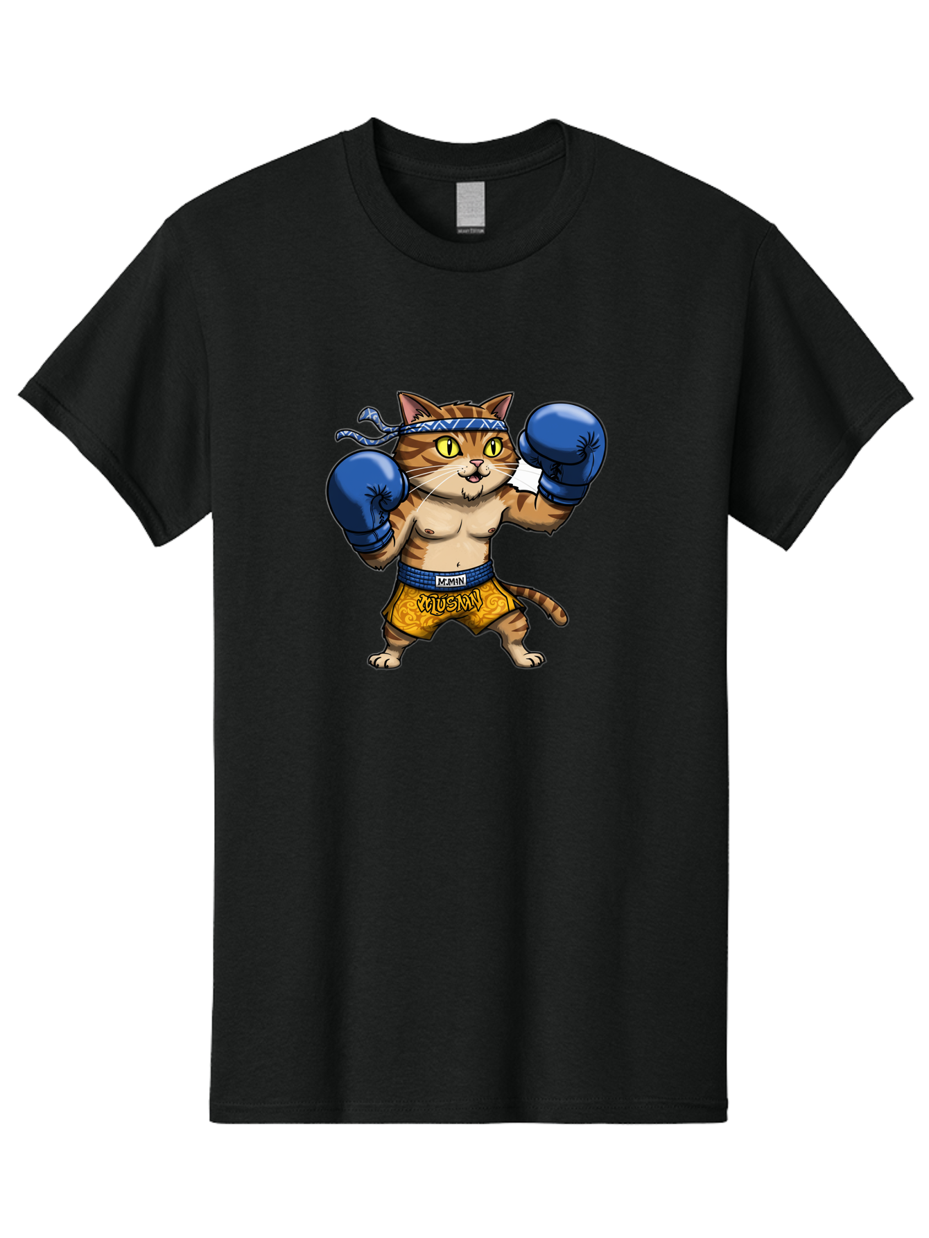 Muay-Muay-Cat Men'S Graphic Tee, 100% Cotton, Comfortable Casual Summer Wear, Machine Washable, Cartoon Cat In Boxing Gloves, Muay Thai Fighter, Muay Mun, Feline Boxer, Cat With Boxing Shorts, Funny Cat Character, Muay Thai Cat, Comic Cat, Bae547 3