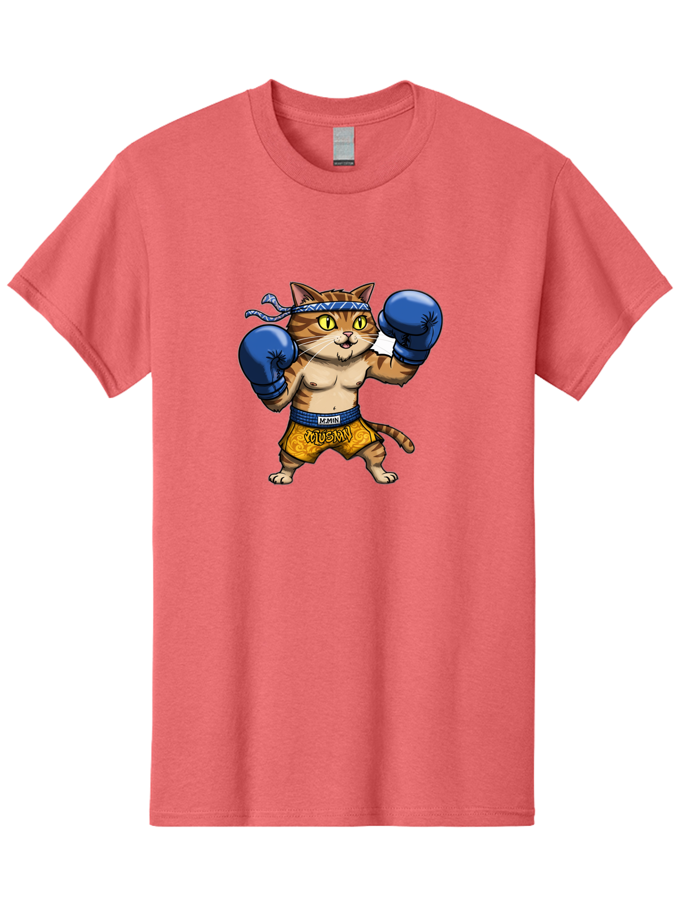 Muay-Muay-Cat Men'S Graphic Tee, 100% Cotton, Comfortable Casual Summer Wear, Machine Washable, Cartoon Cat In Boxing Gloves, Muay Thai Fighter, Muay Mun, Feline Boxer, Cat With Boxing Shorts, Funny Cat Character, Muay Thai Cat, Comic Cat, Bae547 10