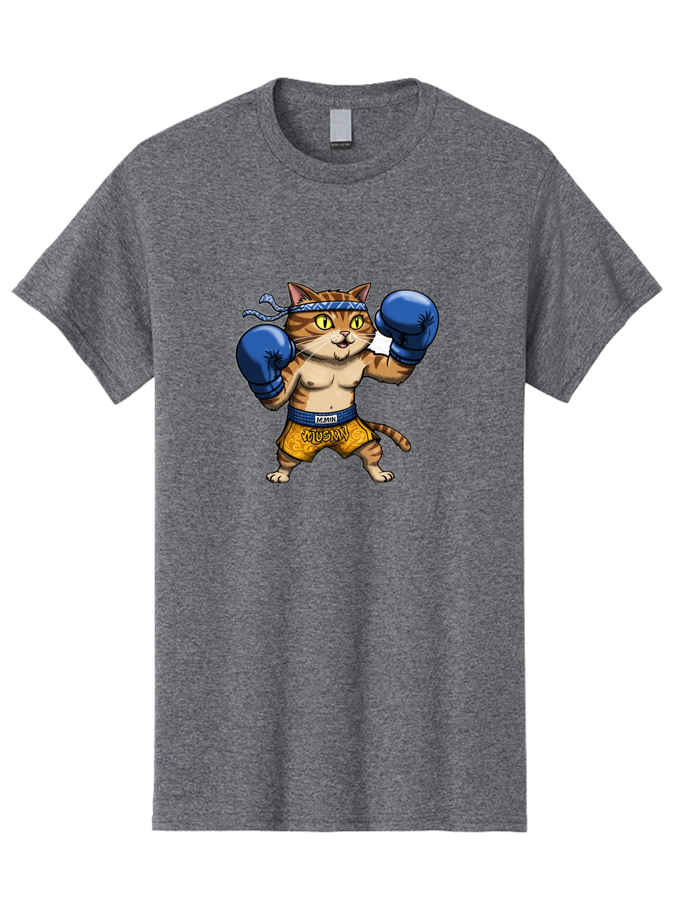 Muay-Muay-Cat Men'S Graphic Tee, 100% Cotton, Comfortable Casual Summer Wear, Machine Washable, Cartoon Cat In Boxing Gloves, Muay Thai Fighter, Muay Mun, Feline Boxer, Cat With Boxing Shorts, Funny Cat Character, Muay Thai Cat, Comic Cat, Bae547 7