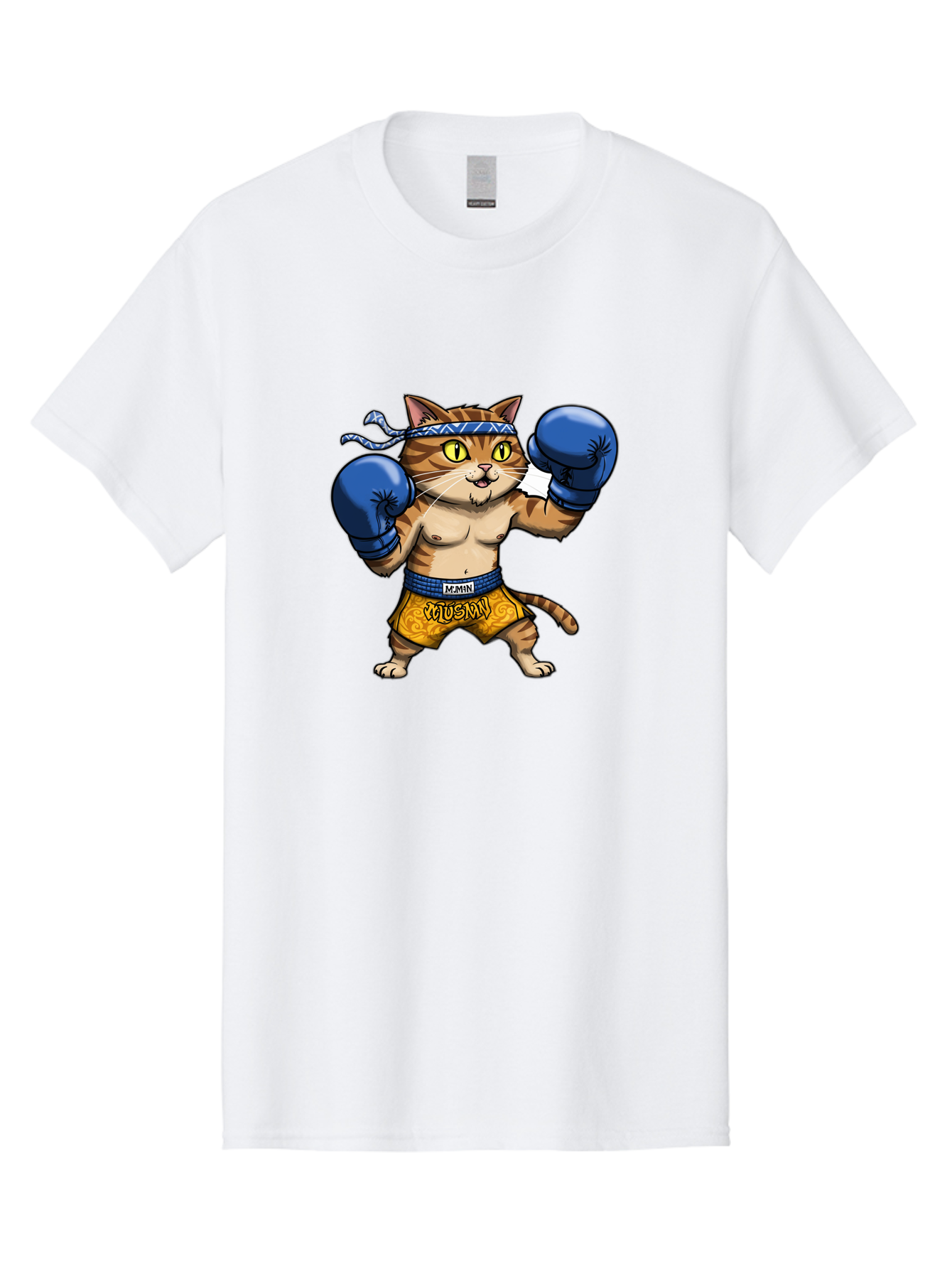 Muay-Muay-Cat Men'S Graphic Tee, 100% Cotton, Comfortable Casual Summer Wear, Machine Washable, Cartoon Cat In Boxing Gloves, Muay Thai Fighter, Muay Mun, Feline Boxer, Cat With Boxing Shorts, Funny Cat Character, Muay Thai Cat, Comic Cat, Bae547 2