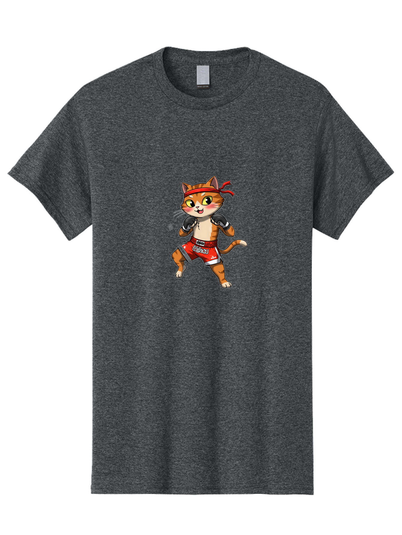 Muay-Thai-Cat-1 Men'S Graphic Tee, 100% Cotton, Comfortable Casual Summer Wear, Machine Washable, Cartoon Cat, Muay Thai Fighter, Boxing Gloves, Red Shorts, Muaythai, Martial Arts, Fighting Stance, Cute Cat, Funny Animal, Cartoon Character Bae548 6
