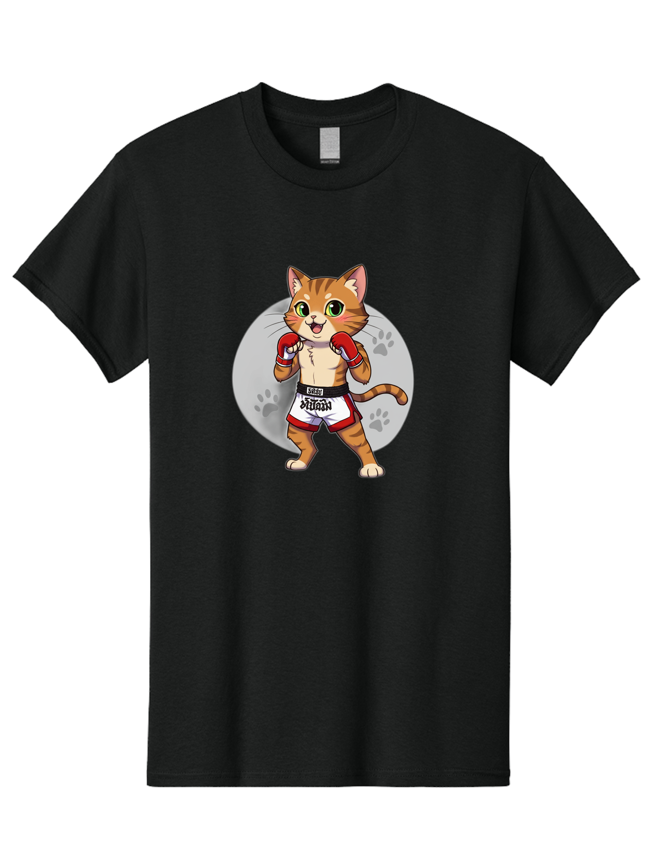 Muay-Thai-Cat-3 Men'S Graphic Tee, 100% Cotton, Comfortable Casual Summer Wear, Machine Washable, Cartoon Cat, Muay Thai Fighter, Boxing Gloves, Martial Arts, Animal Athlete, Boxing Shorts, Muay, Kitty, Fighting Cat, Boxing Cat, Muay Thai Cat Bae552 2