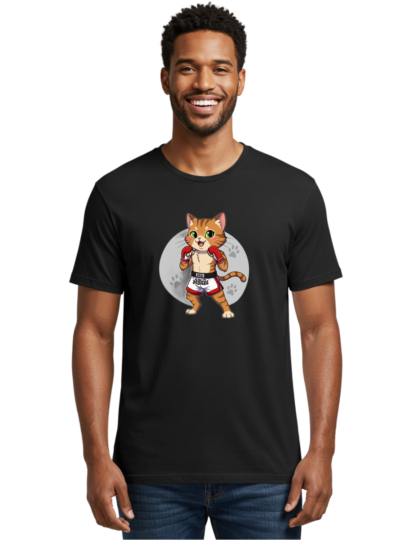 Muay-Thai-Cat-3 Men'S Graphic Tee, 100% Cotton, Comfortable Casual Summer Wear, Machine Washable, Cartoon Cat, Muay Thai Fighter, Boxing Gloves, Martial Arts, Animal Athlete, Boxing Shorts, Muay, Kitty, Fighting Cat, Boxing Cat, Muay Thai Cat Bae552 17