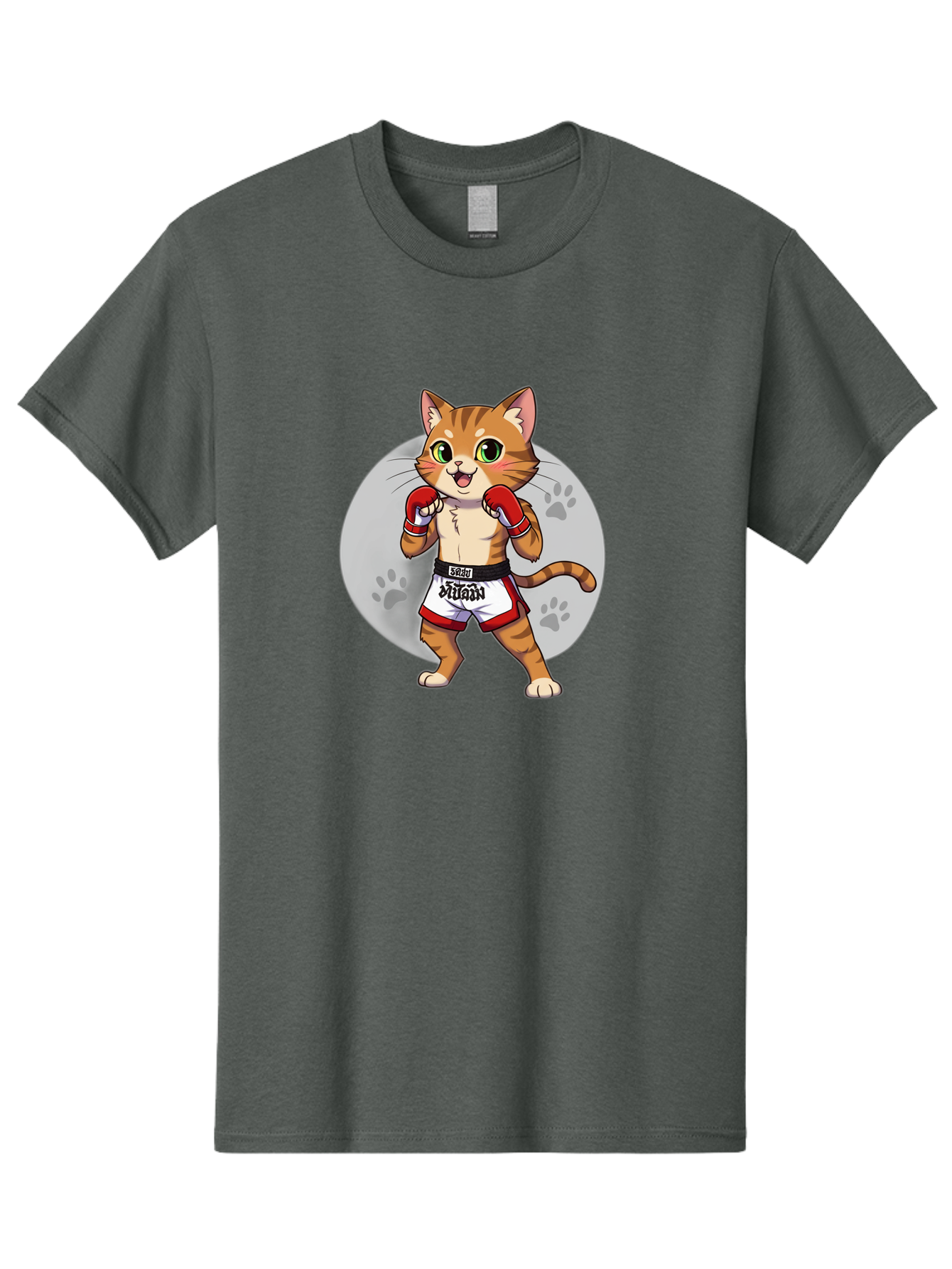 Muay-Thai-Cat-3 Men'S Graphic Tee, 100% Cotton, Comfortable Casual Summer Wear, Machine Washable, Cartoon Cat, Muay Thai Fighter, Boxing Gloves, Martial Arts, Animal Athlete, Boxing Shorts, Muay, Kitty, Fighting Cat, Boxing Cat, Muay Thai Cat Bae552 3