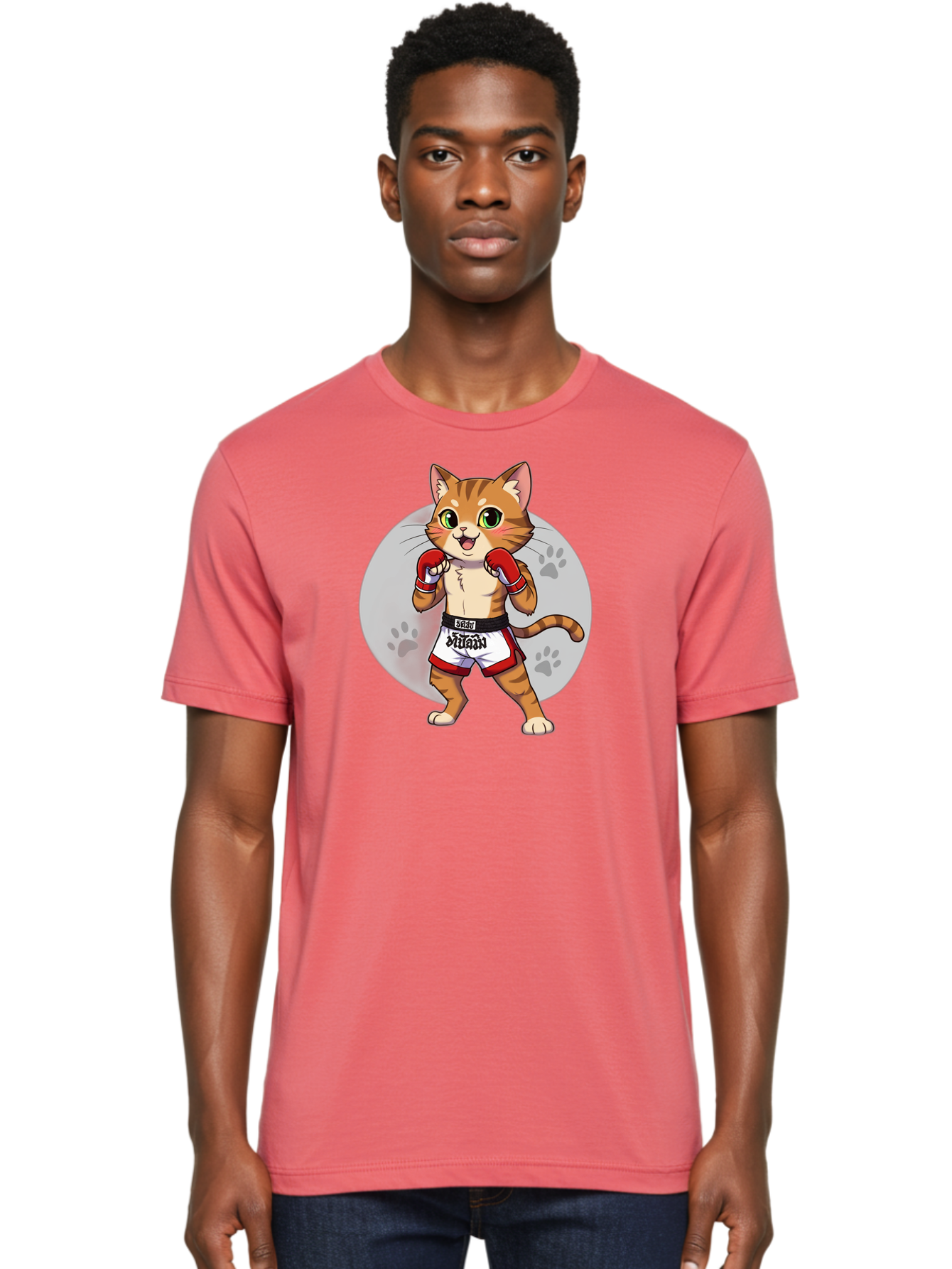 Muay-Thai-Cat-3 Men'S Graphic Tee, 100% Cotton, Comfortable Casual Summer Wear, Machine Washable, Cartoon Cat, Muay Thai Fighter, Boxing Gloves, Martial Arts, Animal Athlete, Boxing Shorts, Muay, Kitty, Fighting Cat, Boxing Cat, Muay Thai Cat Bae552 23