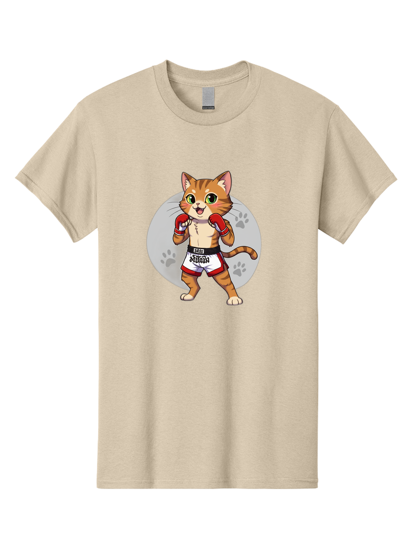 Muay-Thai-Cat-3 Men'S Graphic Tee, 100% Cotton, Comfortable Casual Summer Wear, Machine Washable, Cartoon Cat, Muay Thai Fighter, Boxing Gloves, Martial Arts, Animal Athlete, Boxing Shorts, Muay, Kitty, Fighting Cat, Boxing Cat, Muay Thai Cat Bae552 1